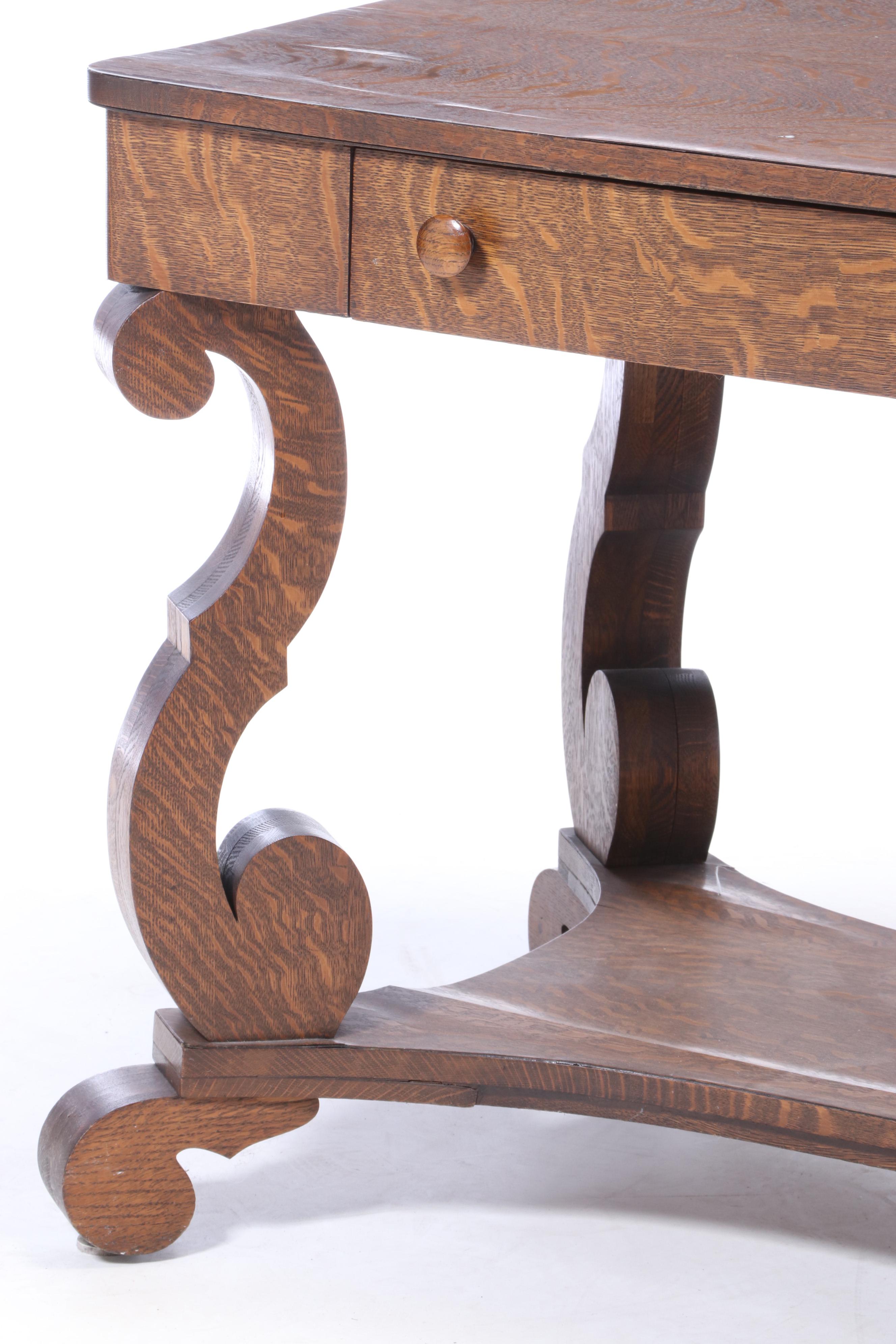 Empire Style Oak Library Table, Early 20th Century