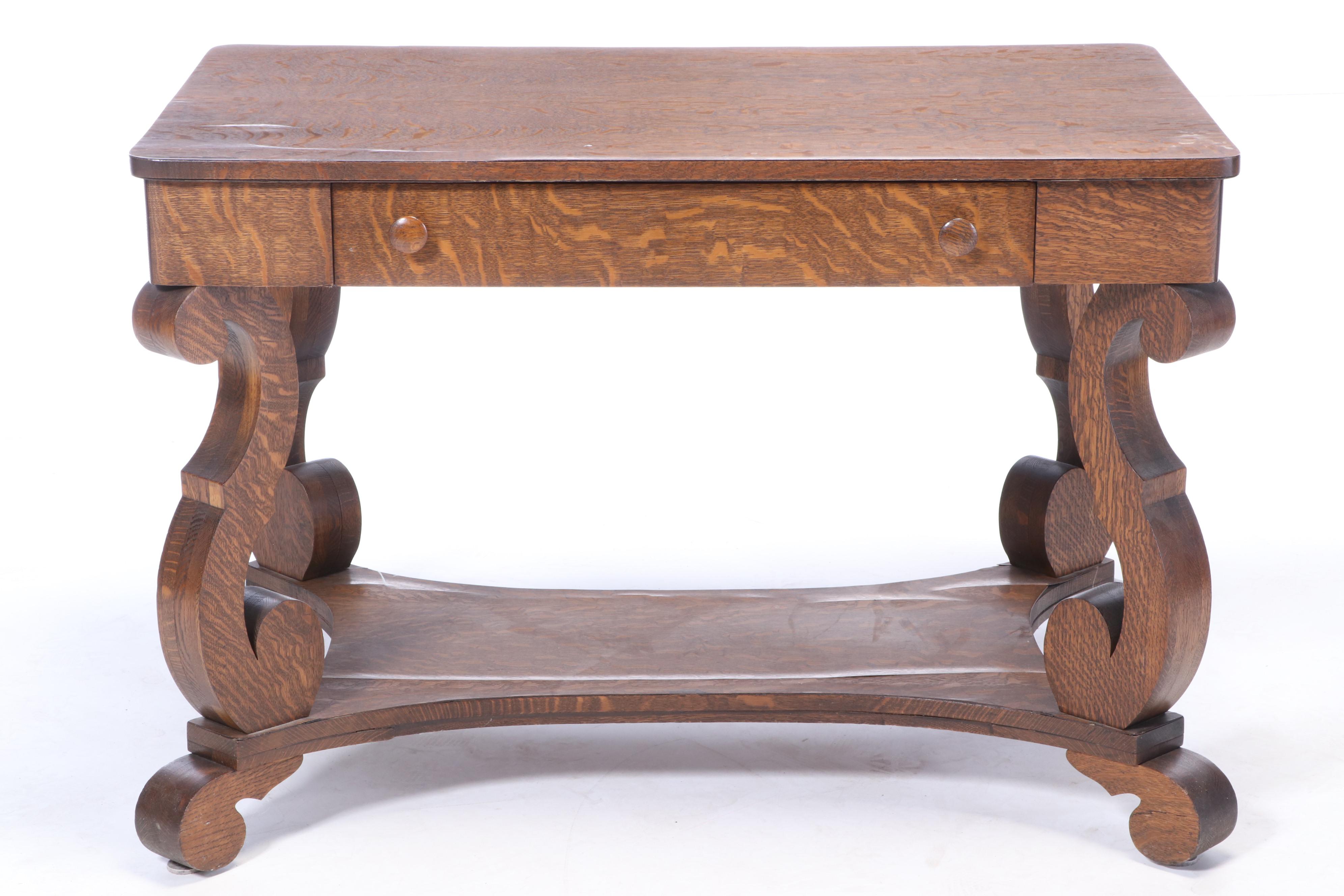 Empire Style Oak Library Table, Early 20th Century