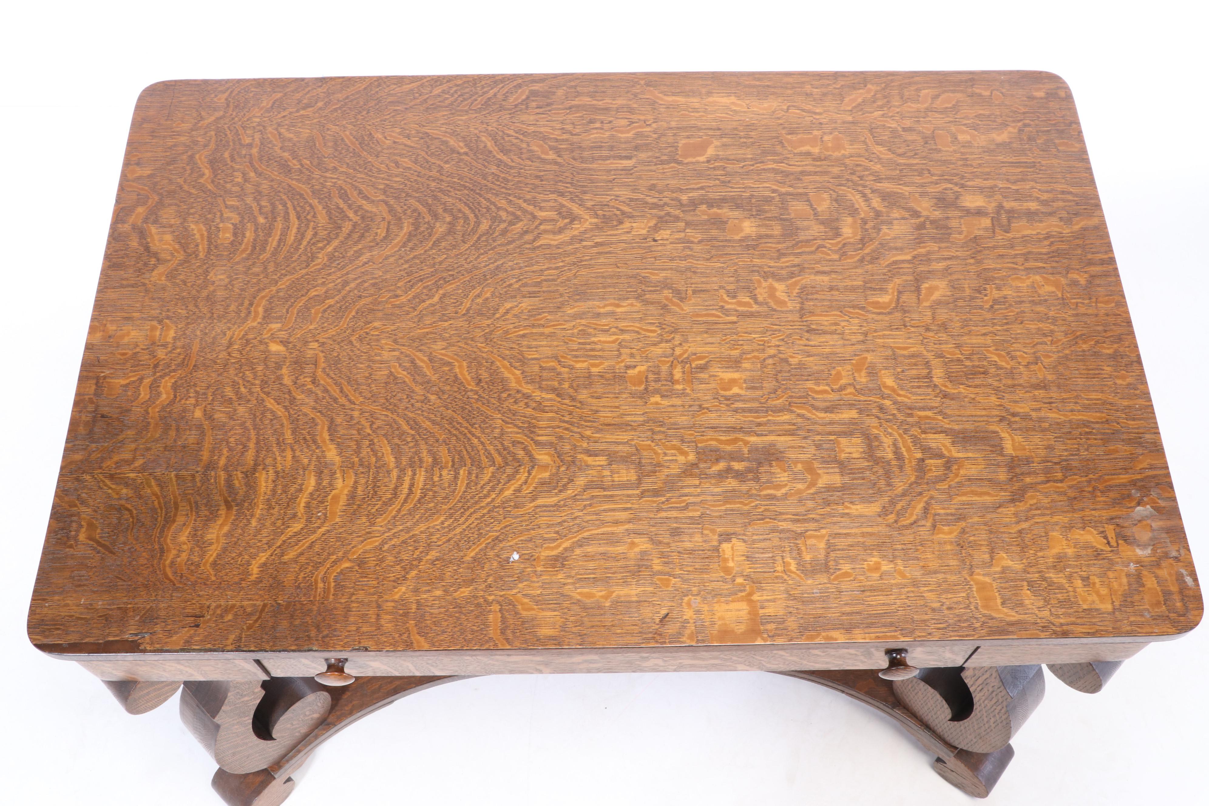 Empire Style Oak Library Table, Early 20th Century