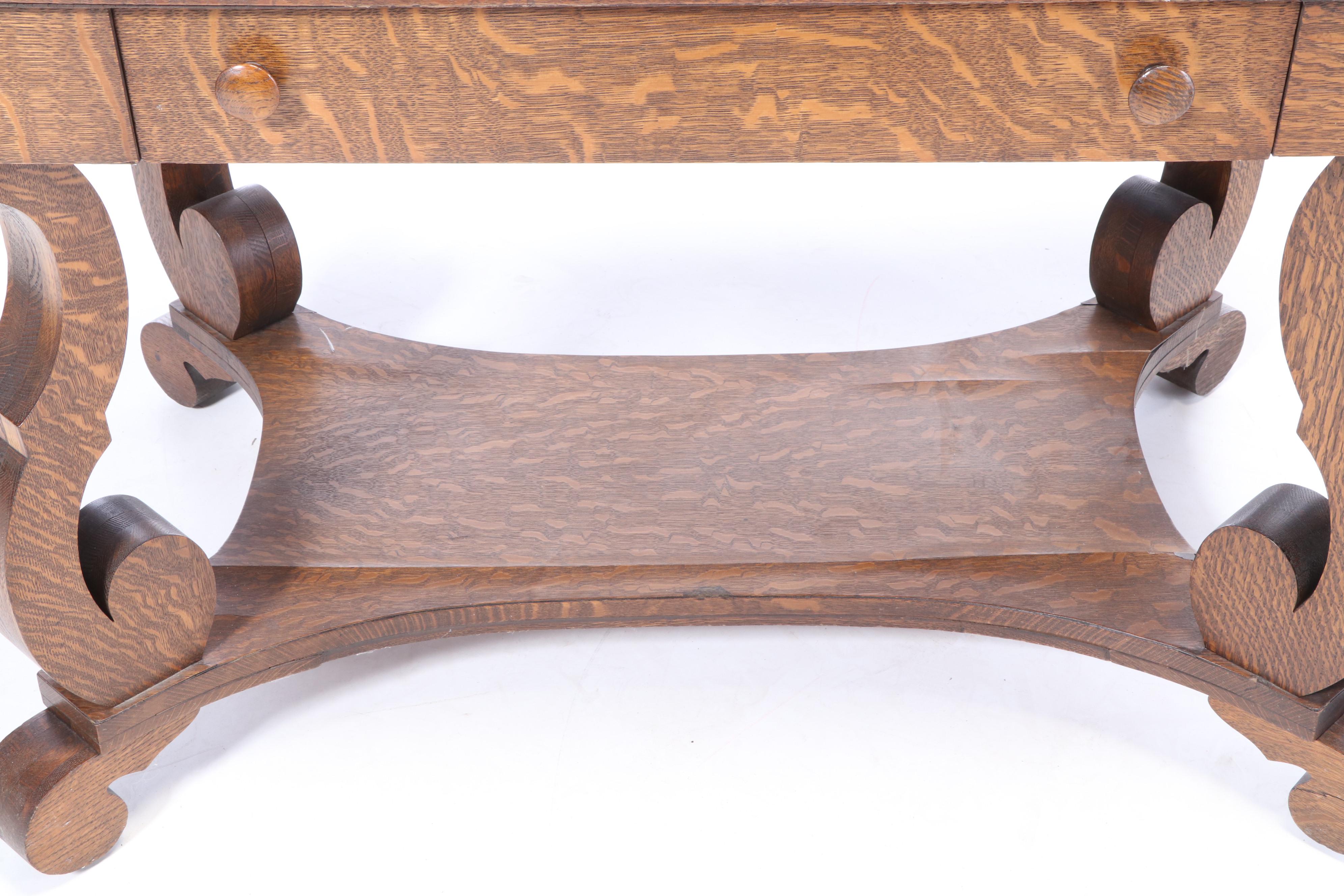 Empire Style Oak Library Table, Early 20th Century