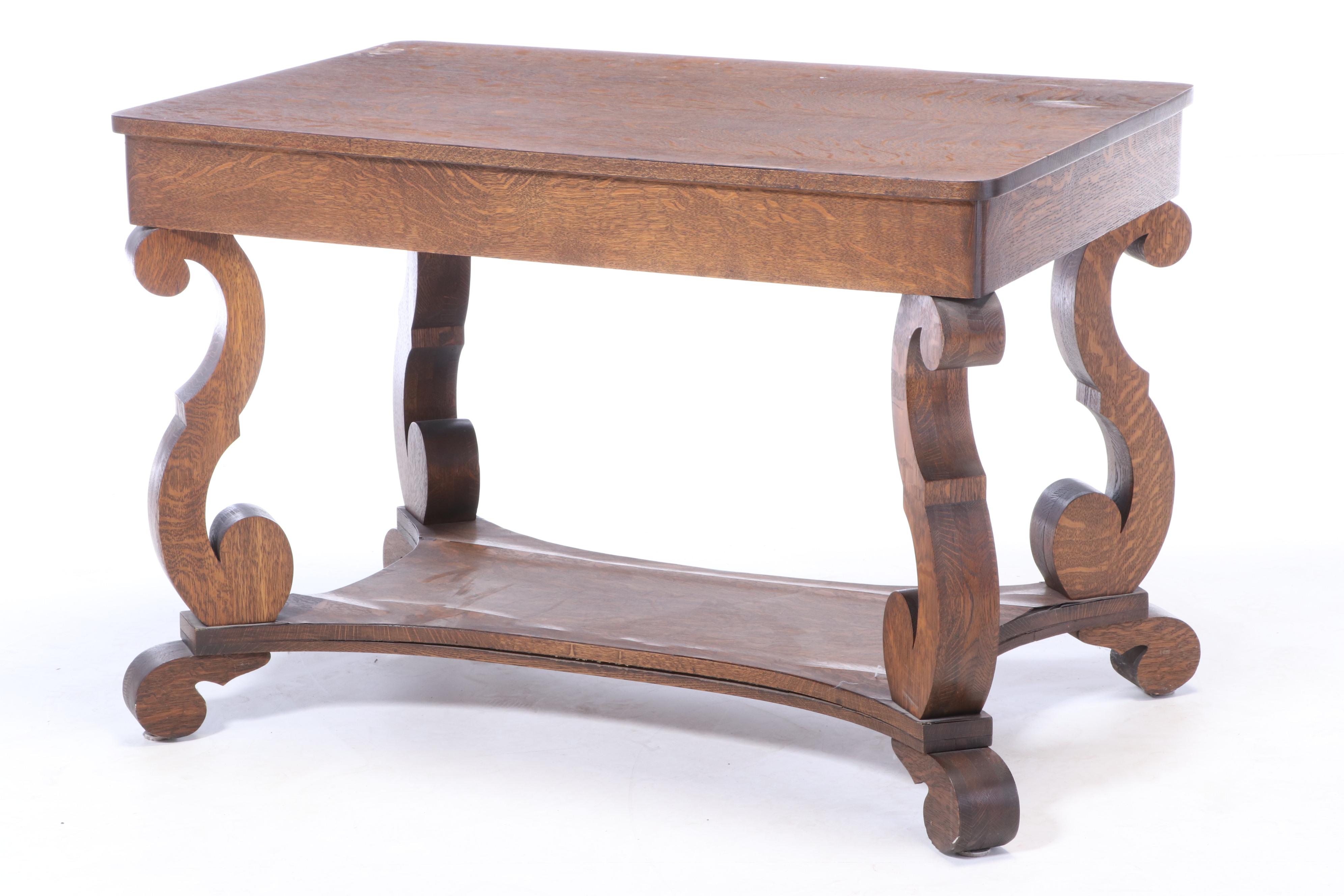 Empire Style Oak Library Table, Early 20th Century