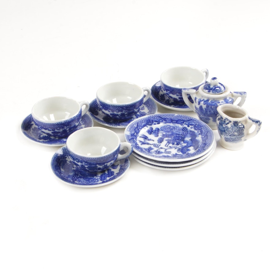Japanese Miniature Blue and White Porcelain Tea Set, Mid-20th Century