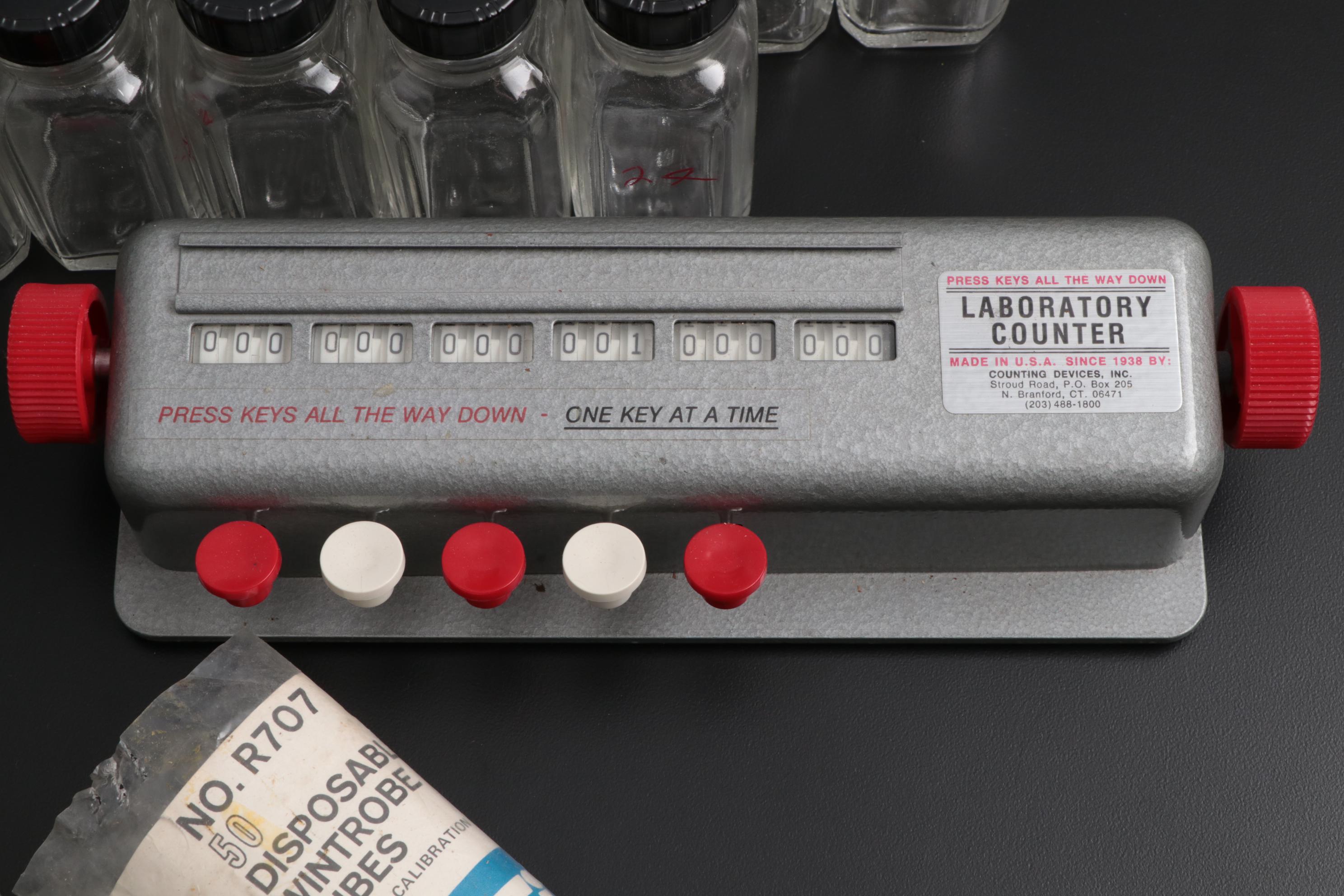 Laboratory Counter, Wintrobe Tubes, and Coors Porcelain Funnel, Mid-20th C.