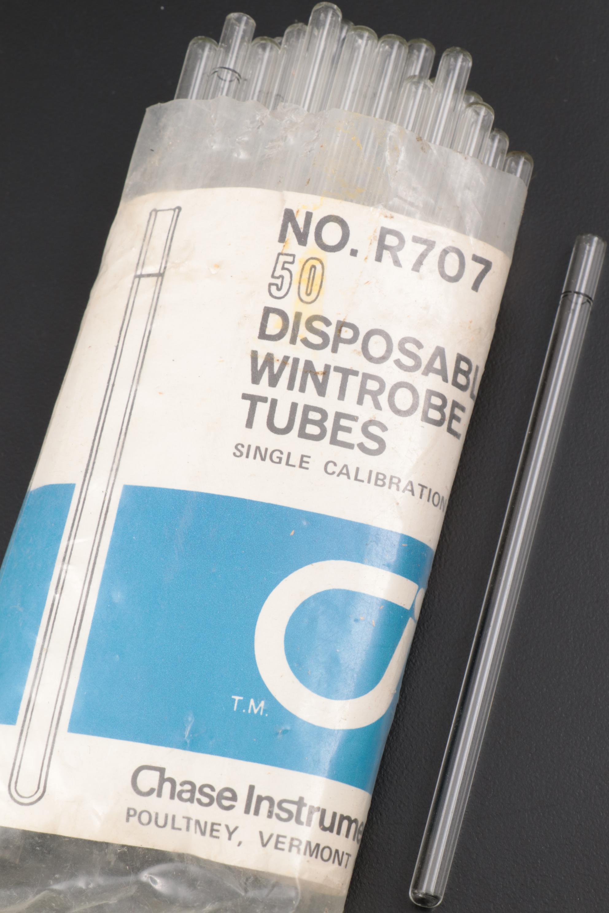 Laboratory Counter, Wintrobe Tubes, and Coors Porcelain Funnel, Mid-20th C.