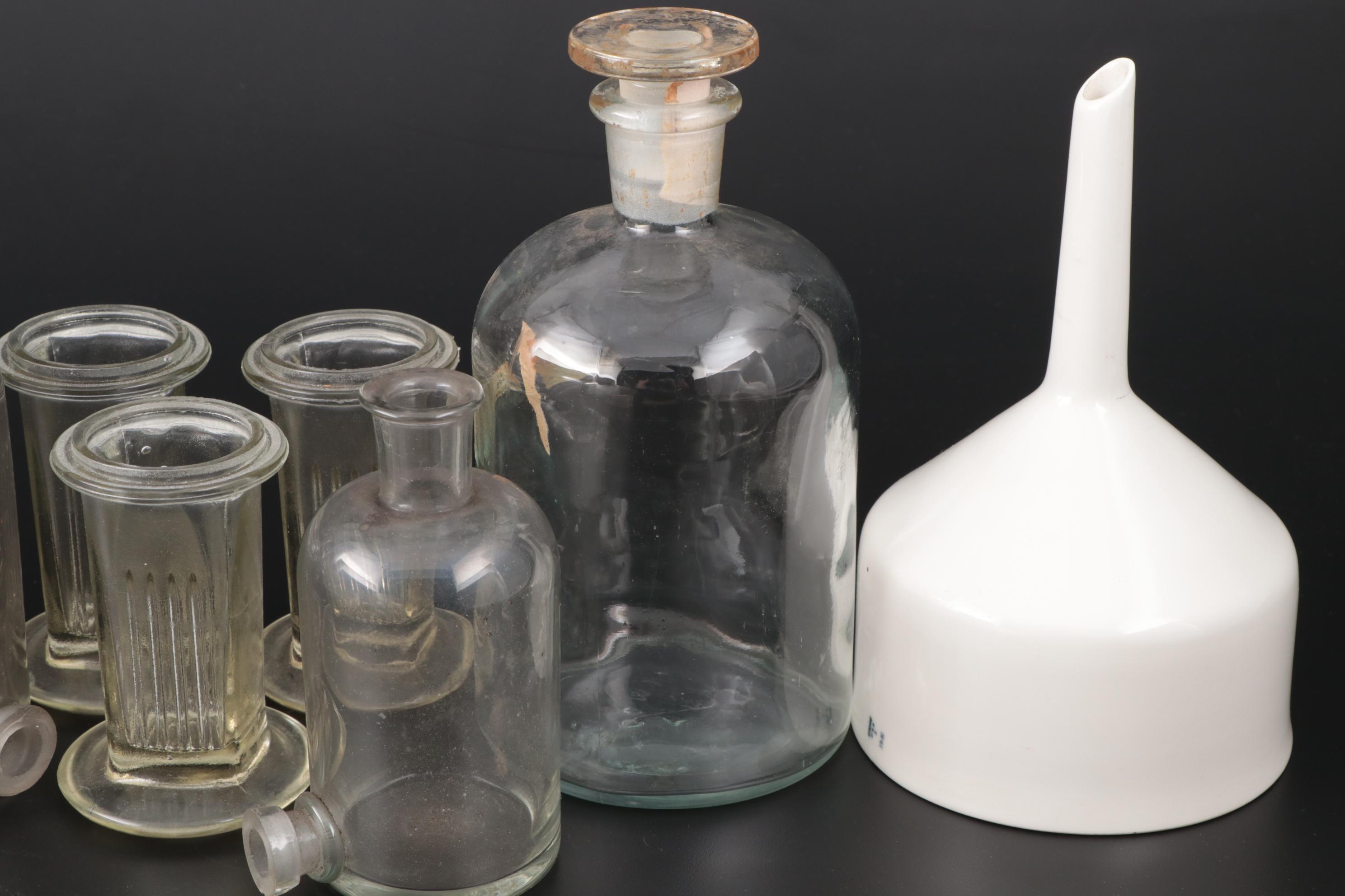Laboratory Counter, Wintrobe Tubes, and Coors Porcelain Funnel, Mid-20th C.