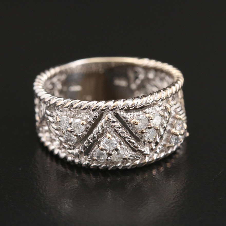 18K Gold Diamond Ring with Twisted Rope Detail