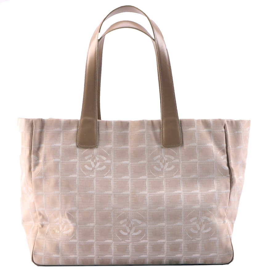 Chanel Travel Line Beige Logo Jacquard Shoulder Tote