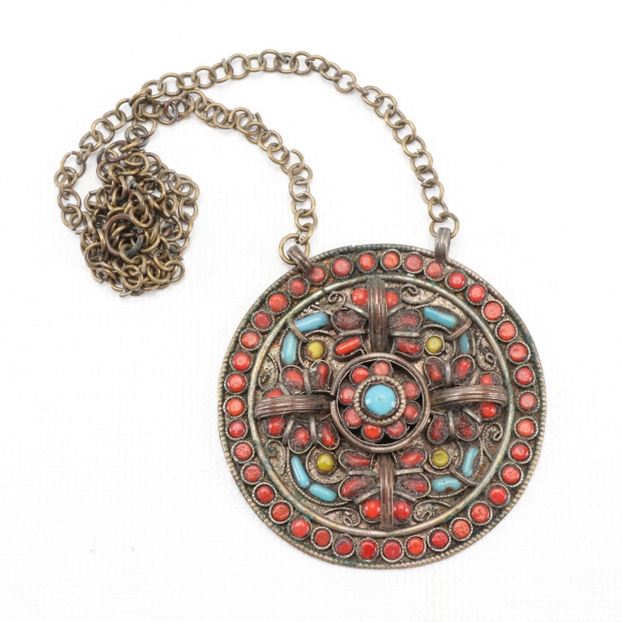 Sino-Tibetan Glass Beaded Pendant with Chain