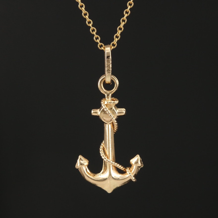 14K Yellow Gold Anchor Pendant Necklace