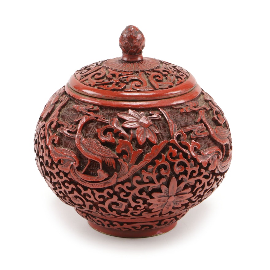 Chinese Carved Cinnabar Style Lidded Jar
