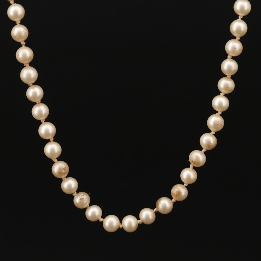 Vintage Imitation Pearl Necklace with 14K Yellow Gold Clasp