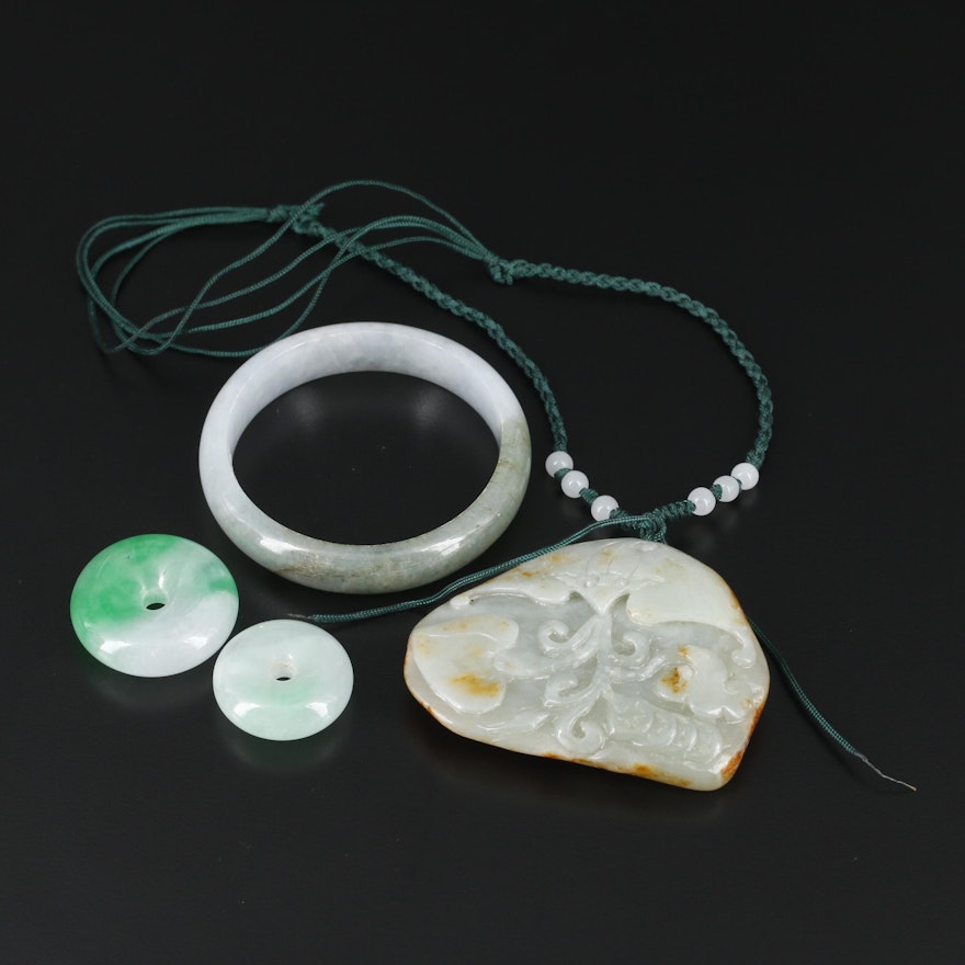 Carved Jadeite Necklace, Bracelet and Pendants