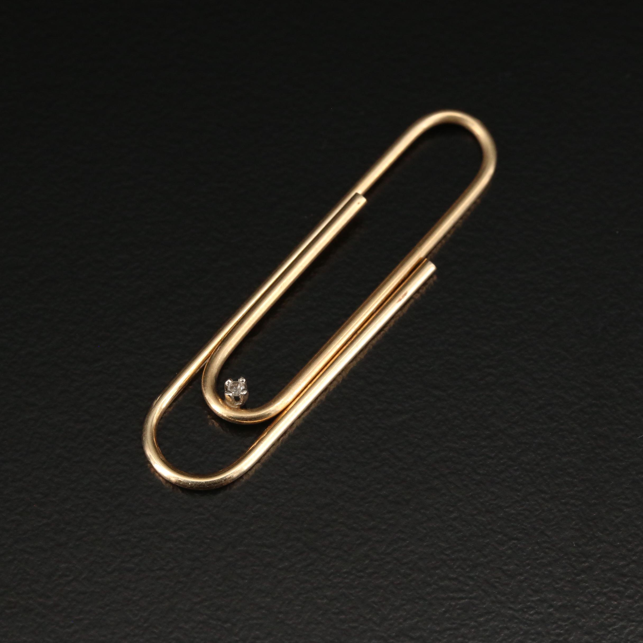 14K Gold Diamond Paper Clip Charm Pendant