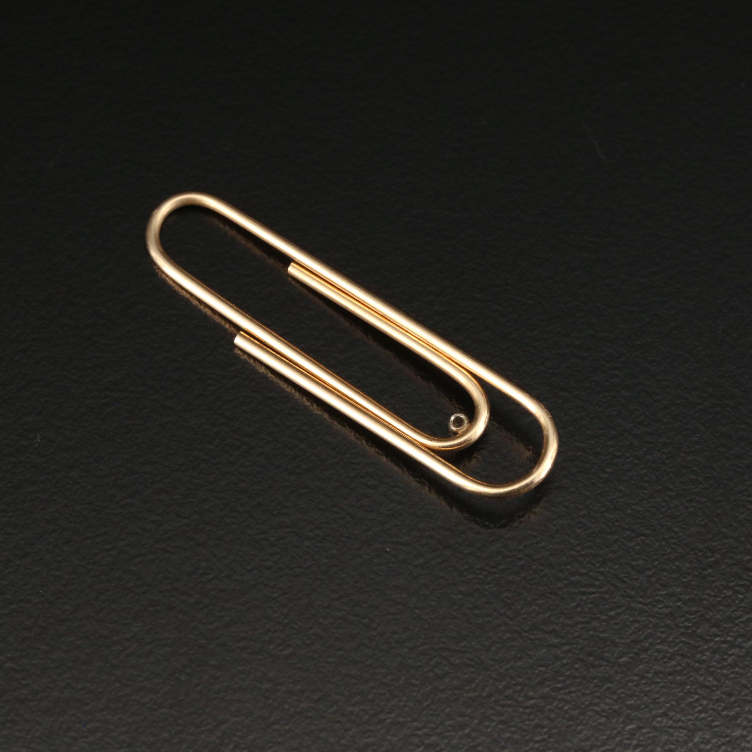 14K Gold Diamond Paper Clip Charm Pendant