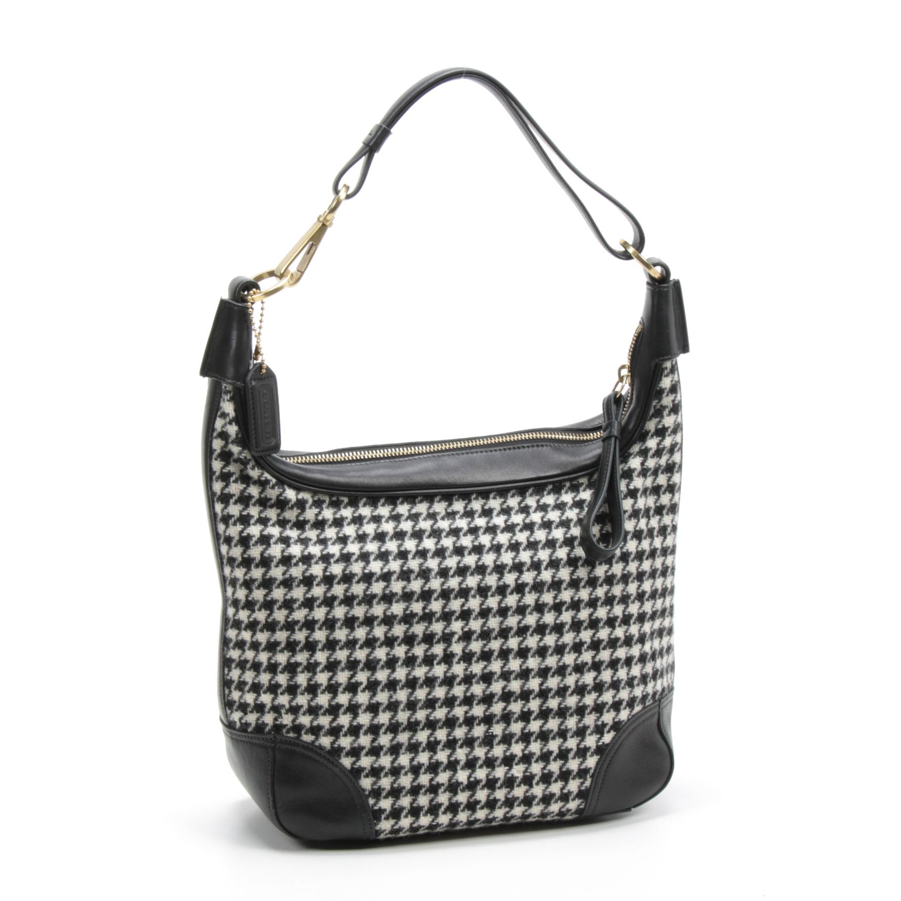 Coach Hamilton Houndstooth Tweed and Black Leather Hobo Bag