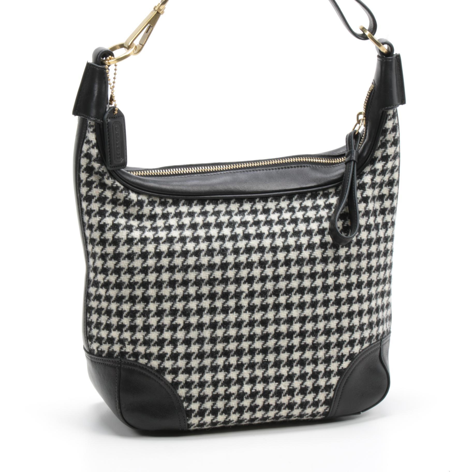 Coach Hamilton Houndstooth Tweed and Black Leather Hobo Bag