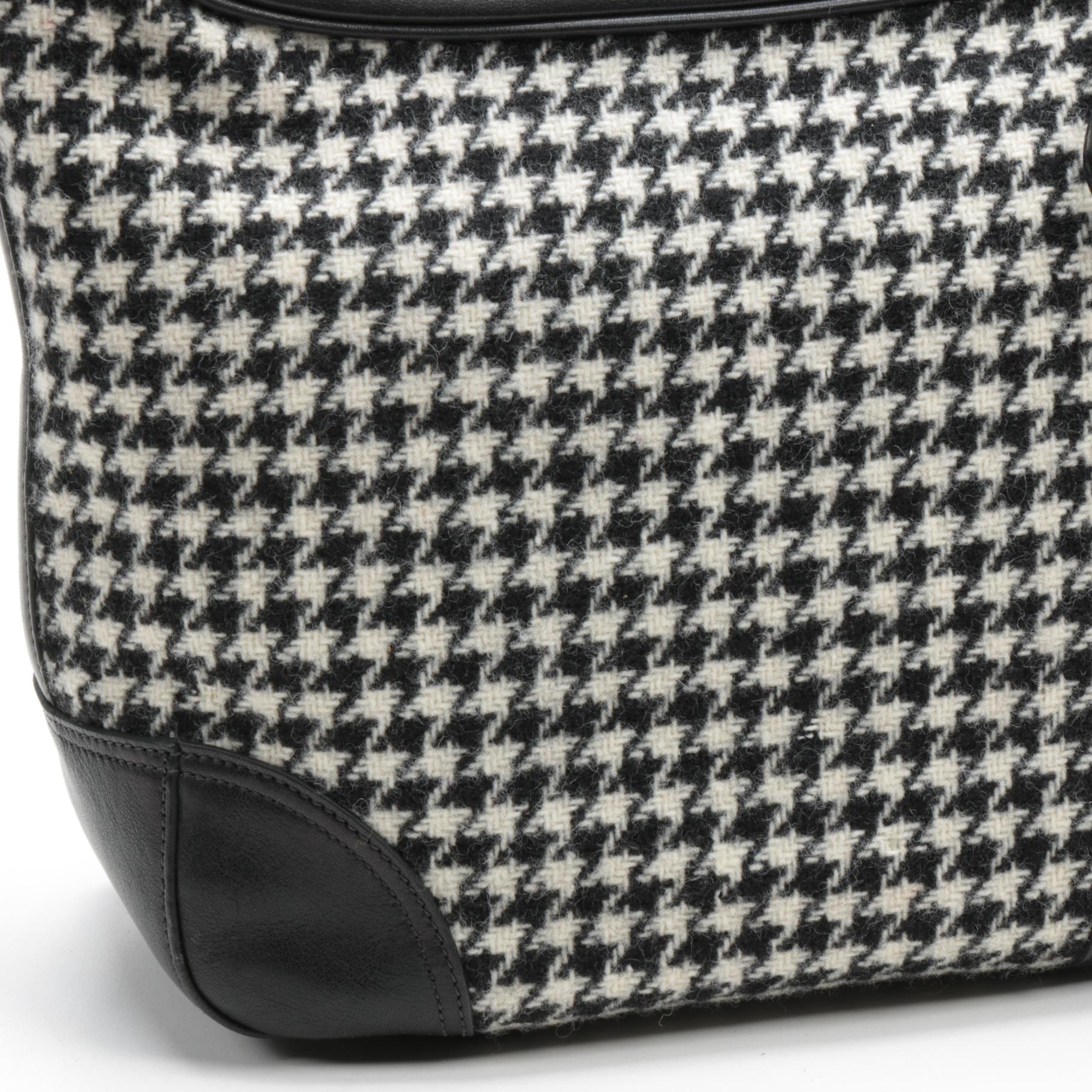 Coach Hamilton Houndstooth Tweed and Black Leather Hobo Bag