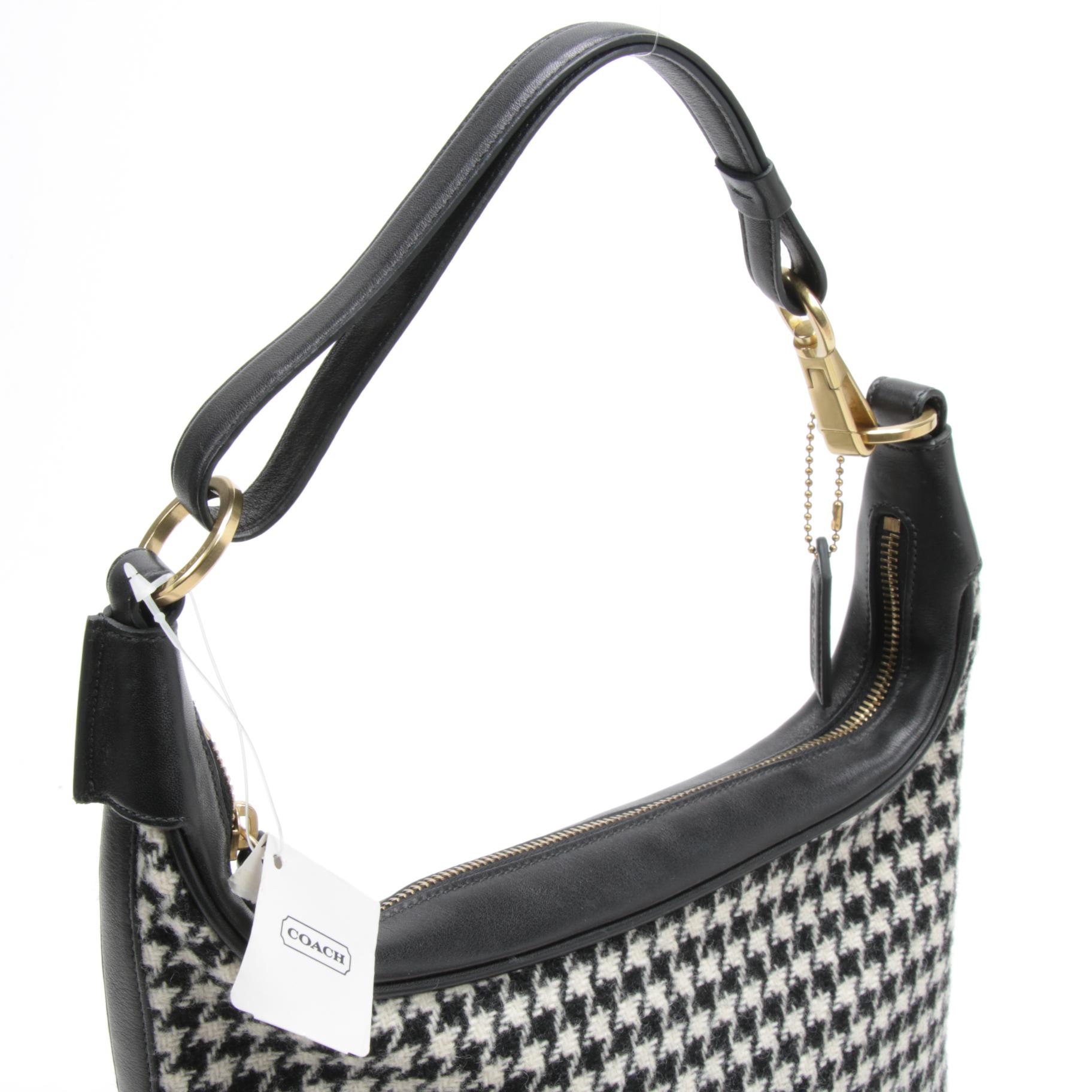 Coach Hamilton Houndstooth Tweed and Black Leather Hobo Bag