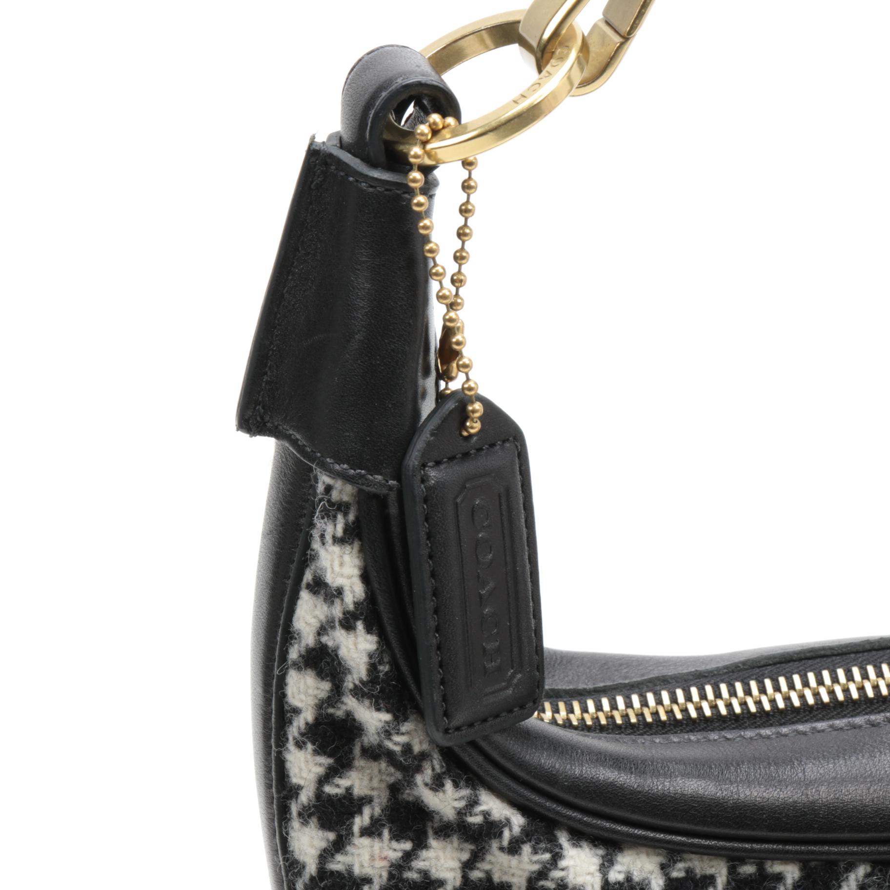 Coach Hamilton Houndstooth Tweed and Black Leather Hobo Bag