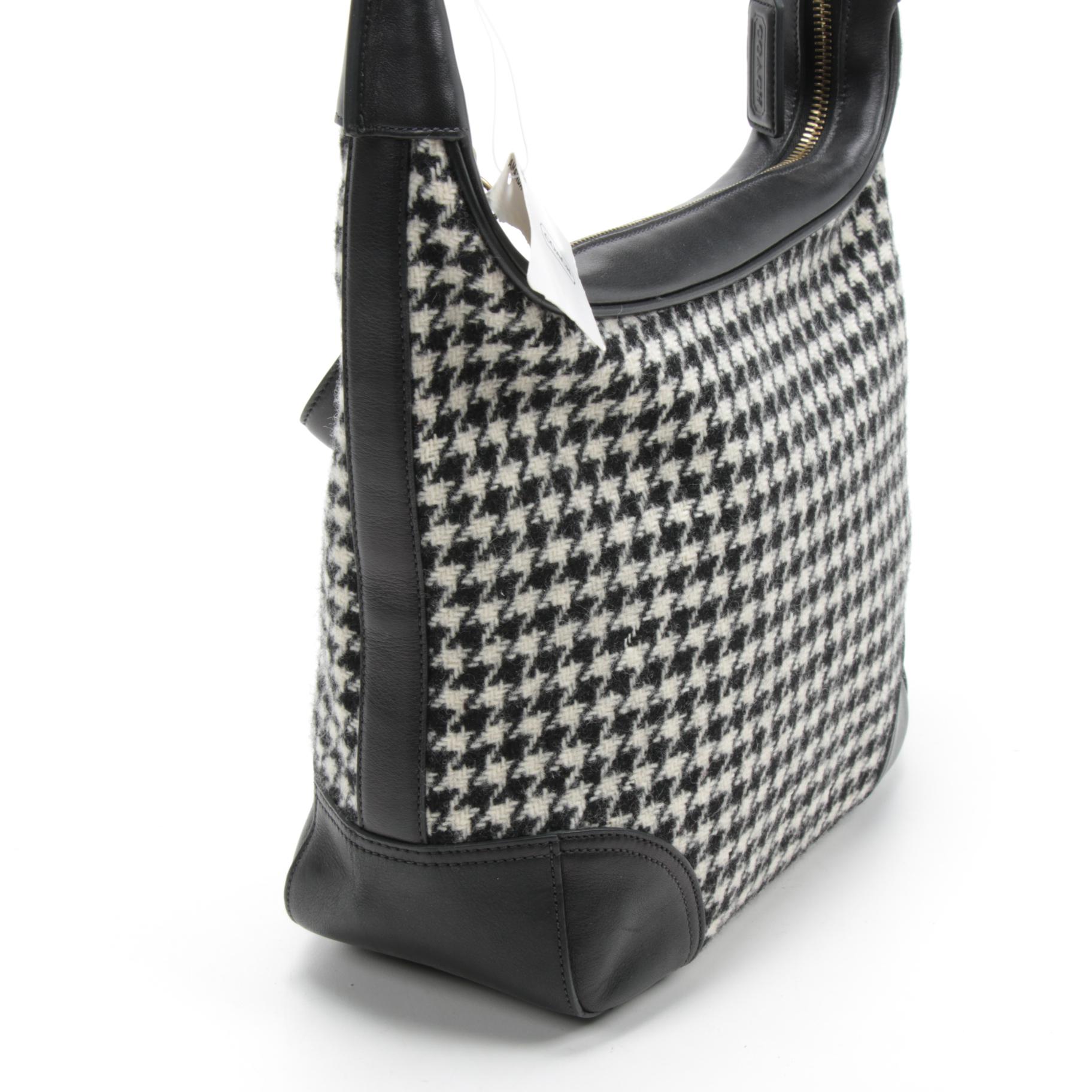 Coach Hamilton Houndstooth Tweed and Black Leather Hobo Bag