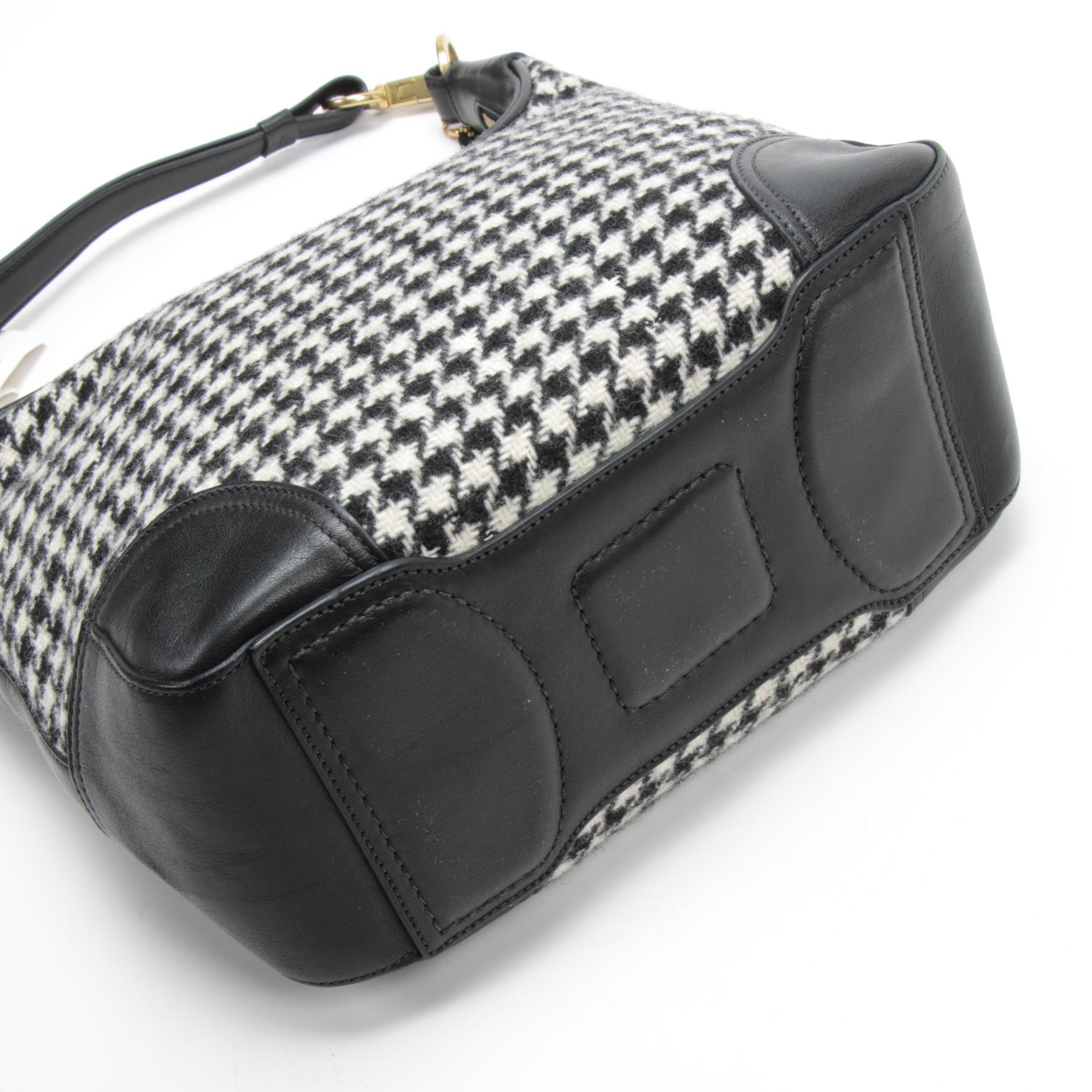Coach Hamilton Houndstooth Tweed and Black Leather Hobo Bag