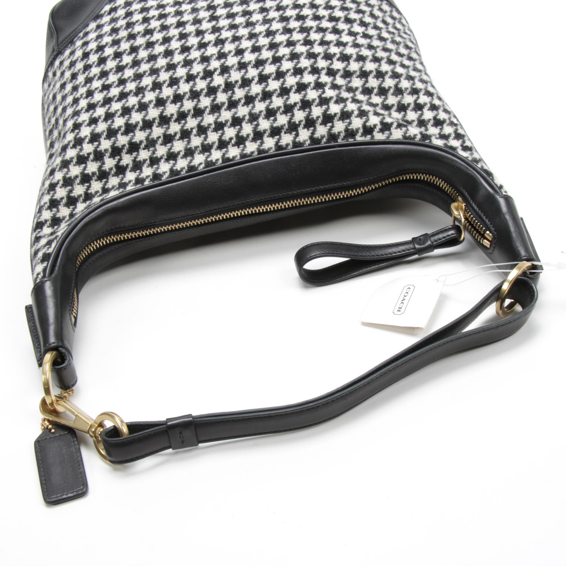 Coach Hamilton Houndstooth Tweed and Black Leather Hobo Bag