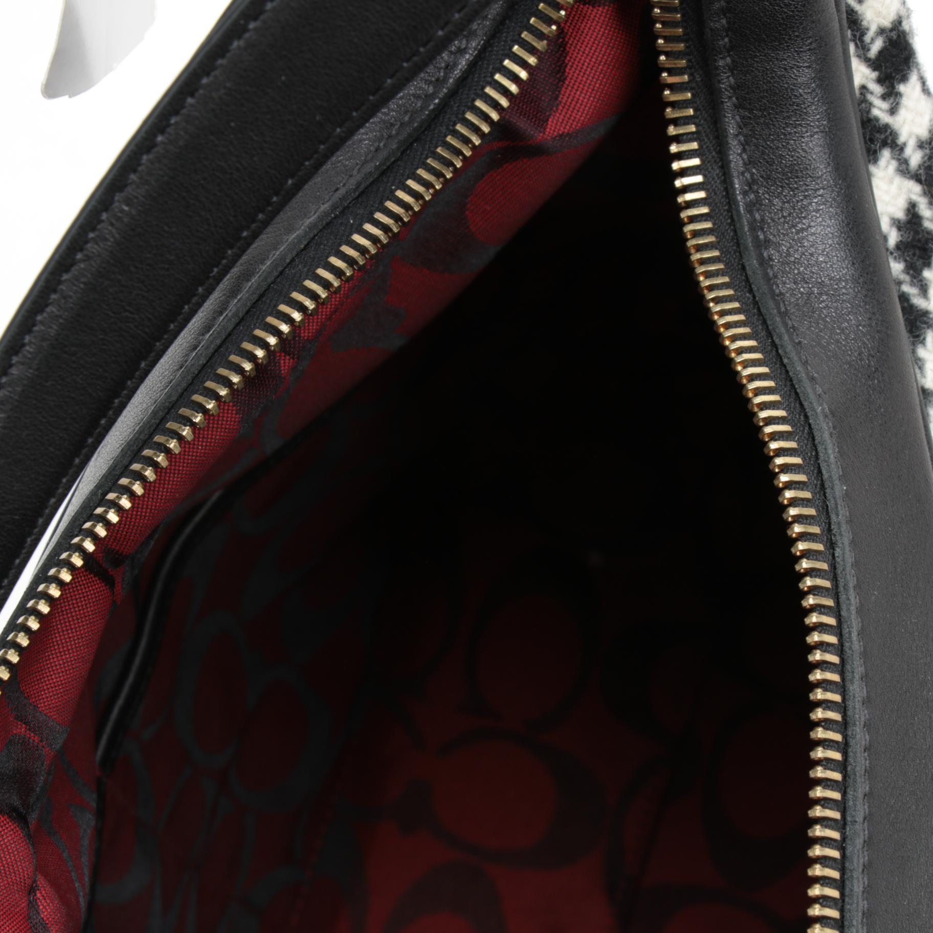 Coach Hamilton Houndstooth Tweed and Black Leather Hobo Bag