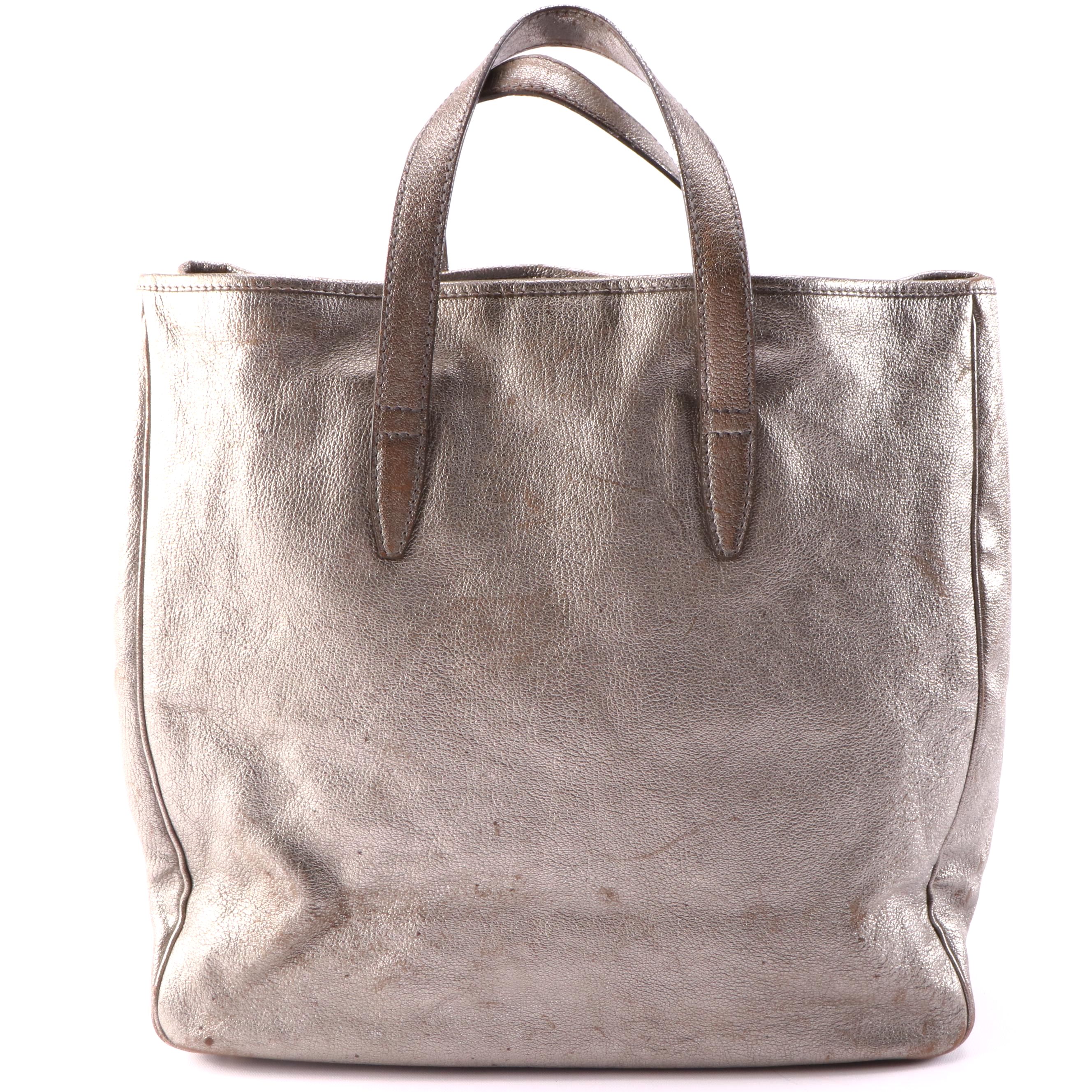 Yves Saint Laurent Y-Mail Postcard Motif Metallic Leather Tote Bag