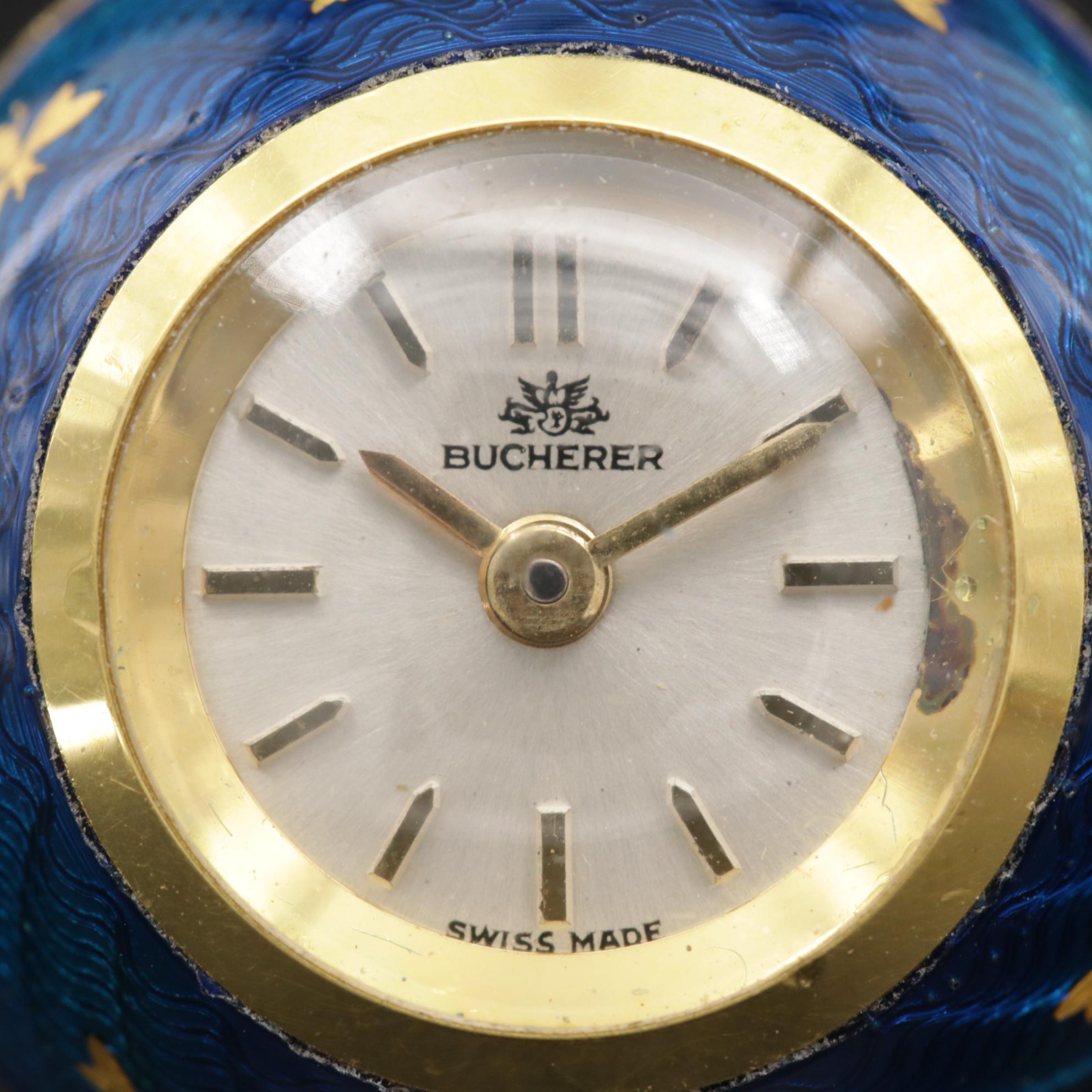 Swiss Bucherer Enamel Pendant Watch with Gold Filled Chain