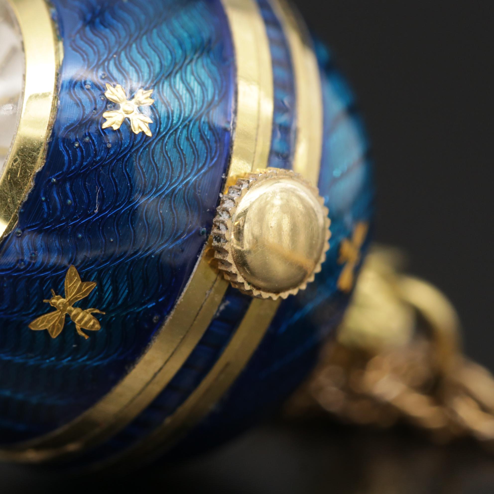 Swiss Bucherer Enamel Pendant Watch with Gold Filled Chain