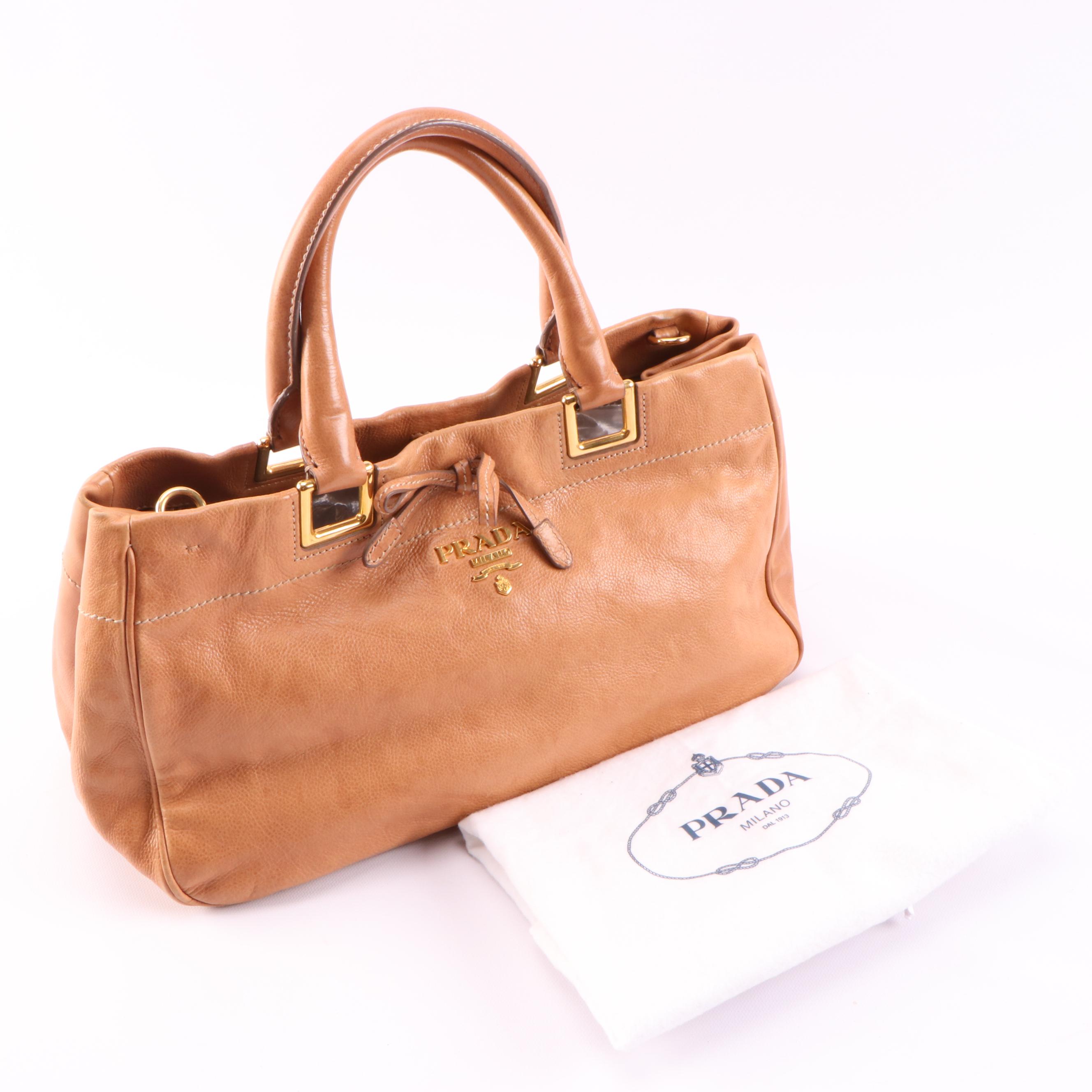 Prada Tan Vitello Daino Calf Leather Two-Way Satchel