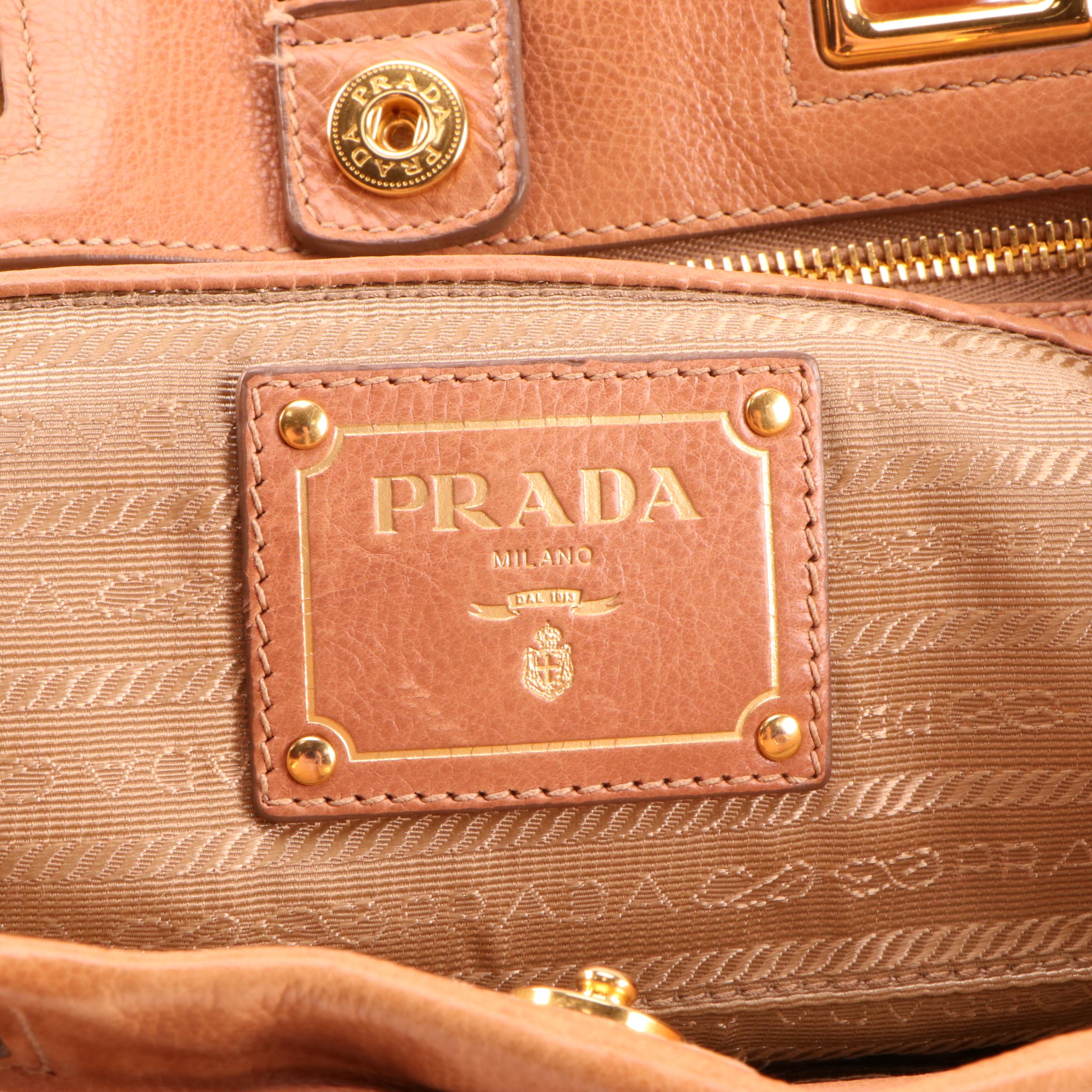 Prada Tan Vitello Daino Calf Leather Two-Way Satchel