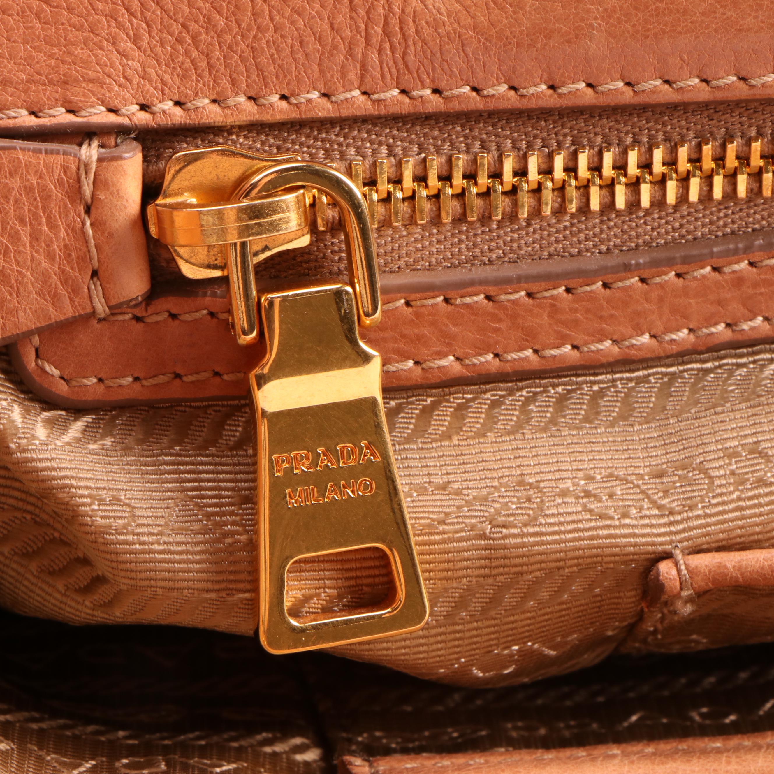 Prada Tan Vitello Daino Calf Leather Two-Way Satchel