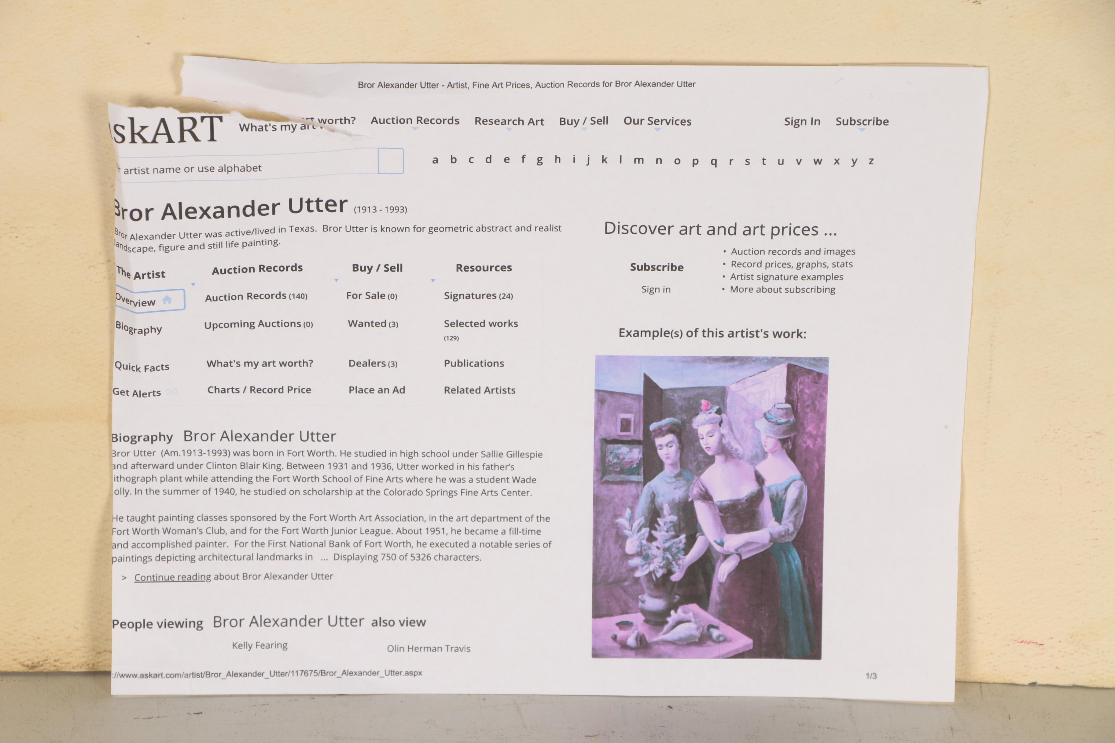 Bror Utter Modernist Canal Scene Watercolor Painting, Mid 20th Century