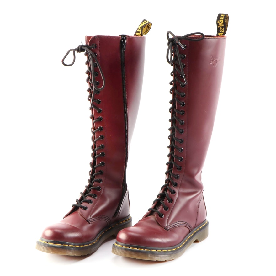 Dr. Martens 1B60 Maroon Virginia Leather 20-Eye Lace-Up Zip Boots