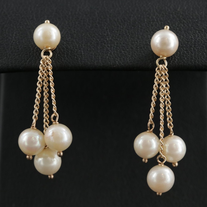 14K Yellow Gold Cultured Pearl Dangle Earrings