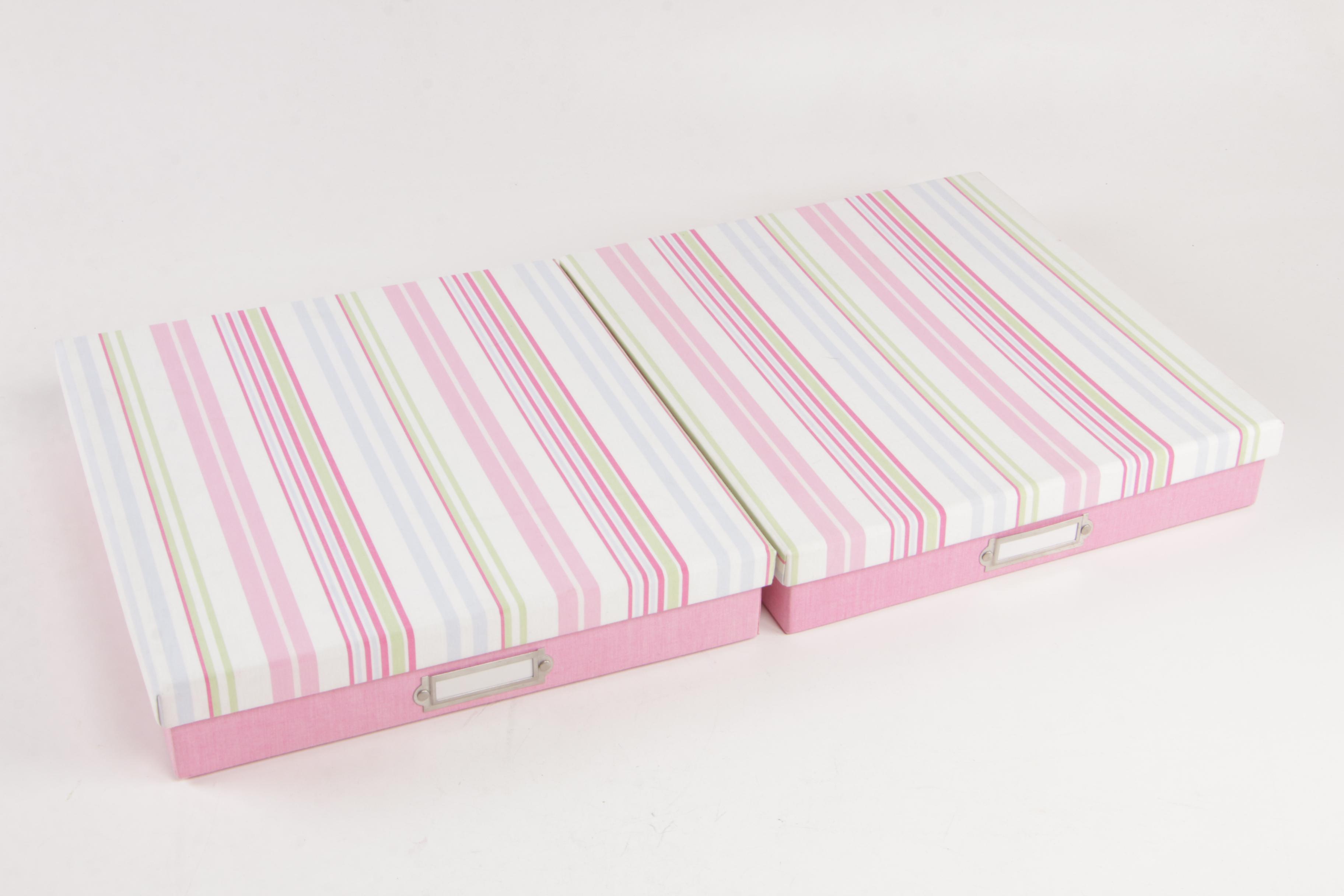 Pottery Barn Pink Striped Storage and Document Boxes