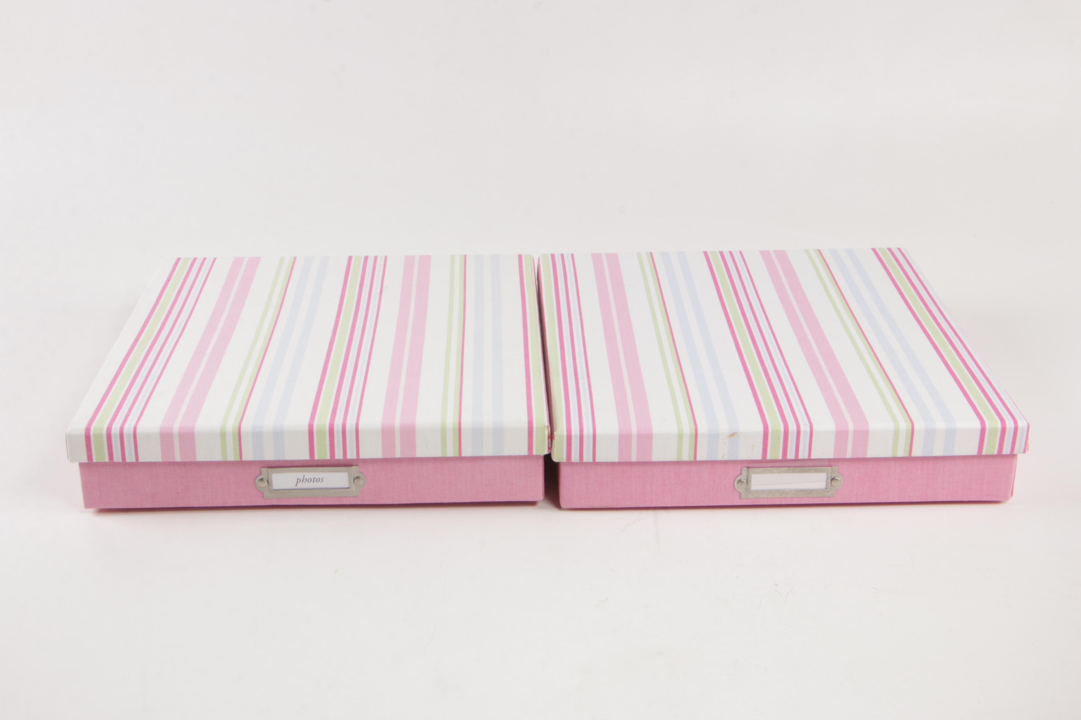 Pottery Barn Pink Striped Storage and Document Boxes
