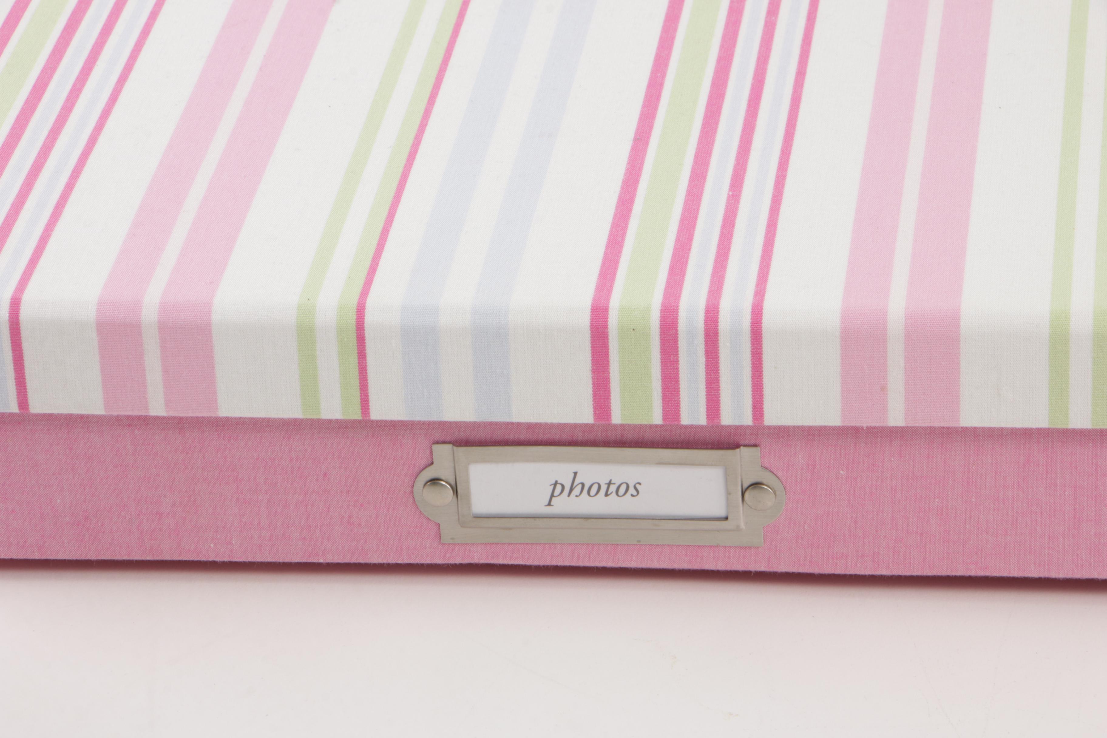 Pottery Barn Pink Striped Storage and Document Boxes