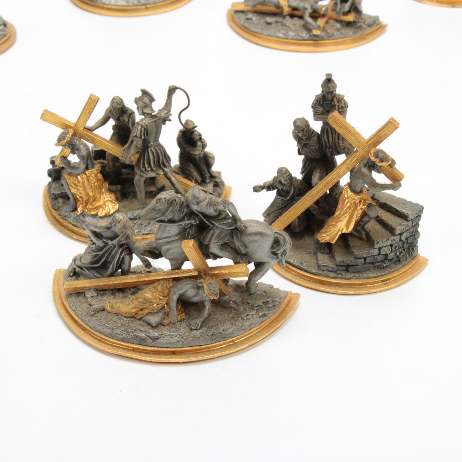 Franklin Mint Pewter "Stations of the Cross" Figurines and Display