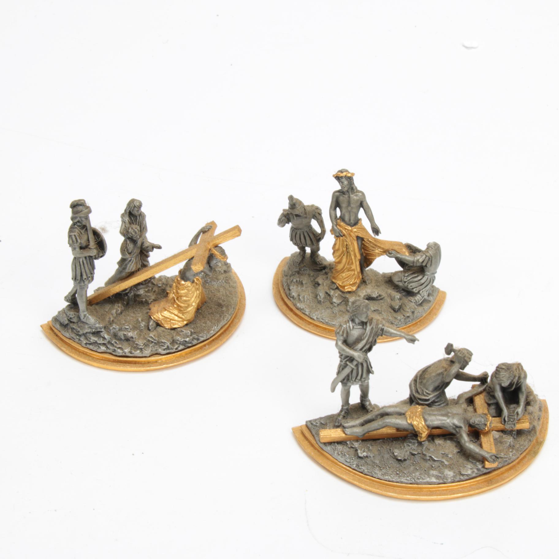 Franklin Mint Pewter "Stations of the Cross" Figurines and Display
