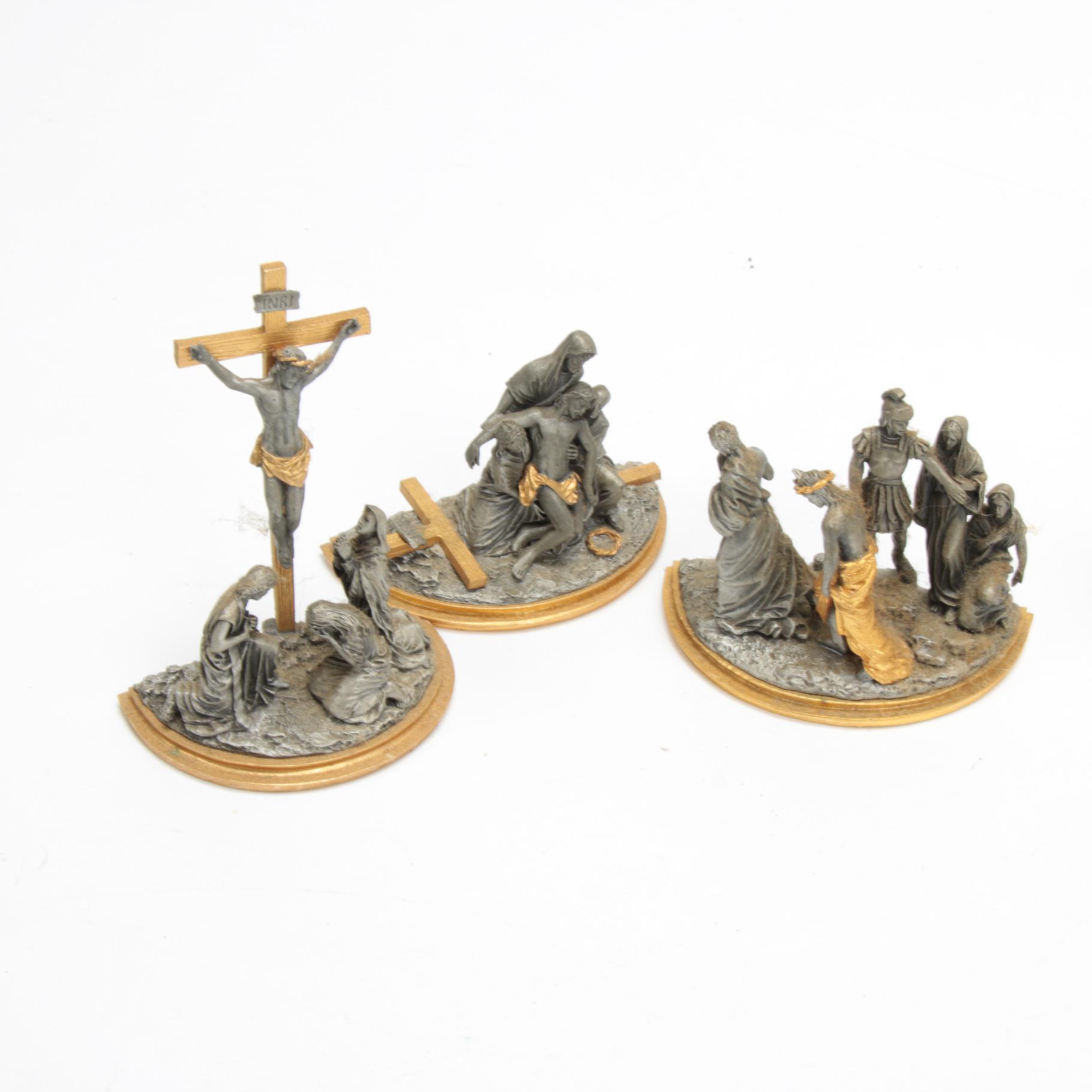 Franklin Mint Pewter "Stations of the Cross" Figurines and Display