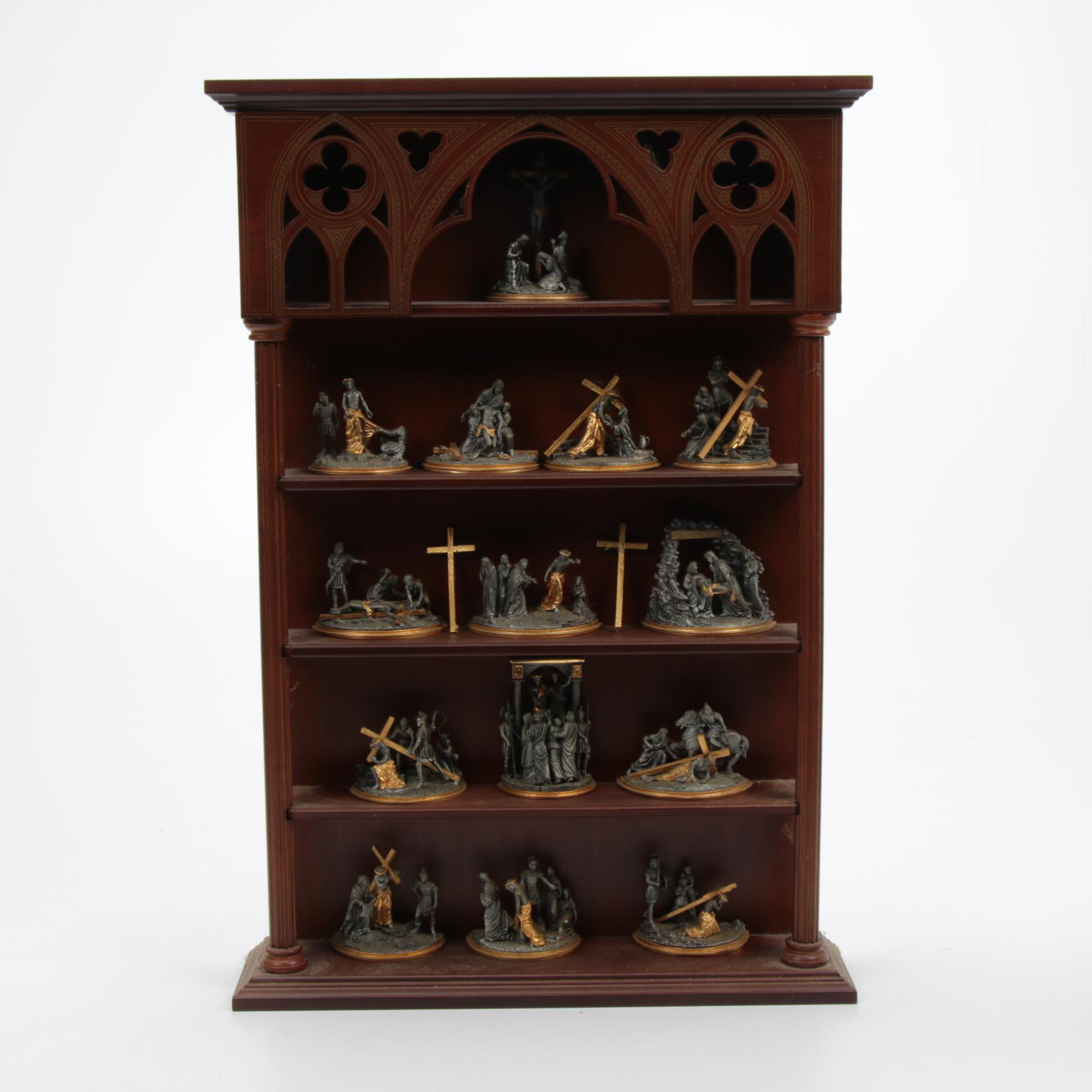 Franklin Mint Pewter "Stations of the Cross" Figurines and Display