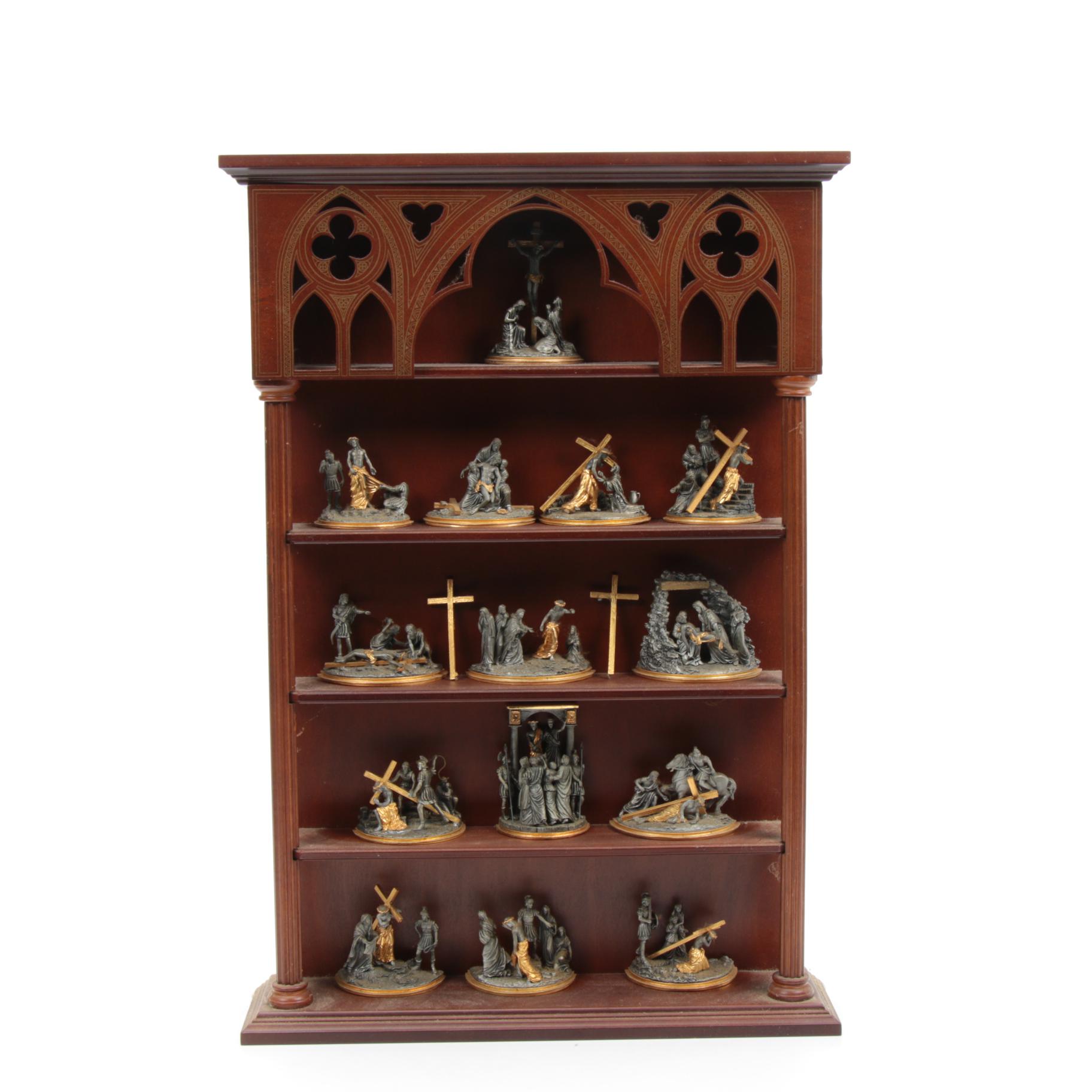 Franklin Mint Pewter "Stations of the Cross" Figurines and Display