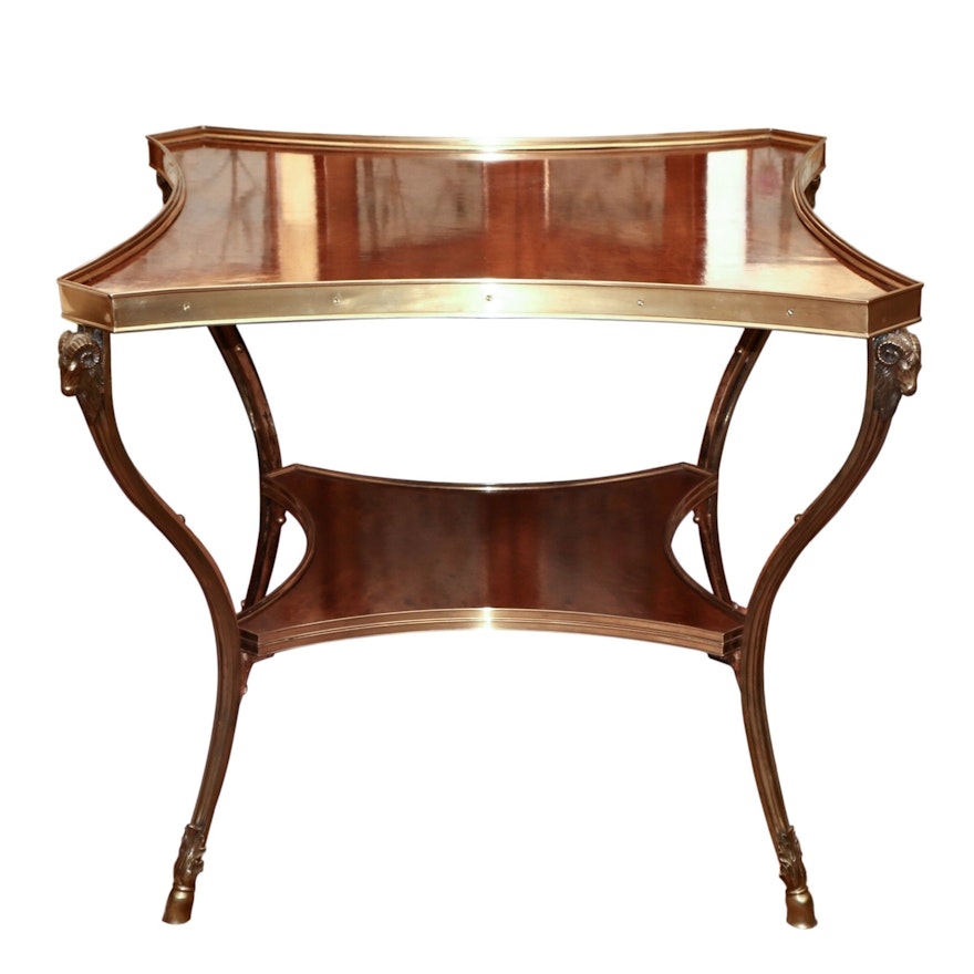 Maitland Smith Case Brass and Walnut End Table With Ram Motifs