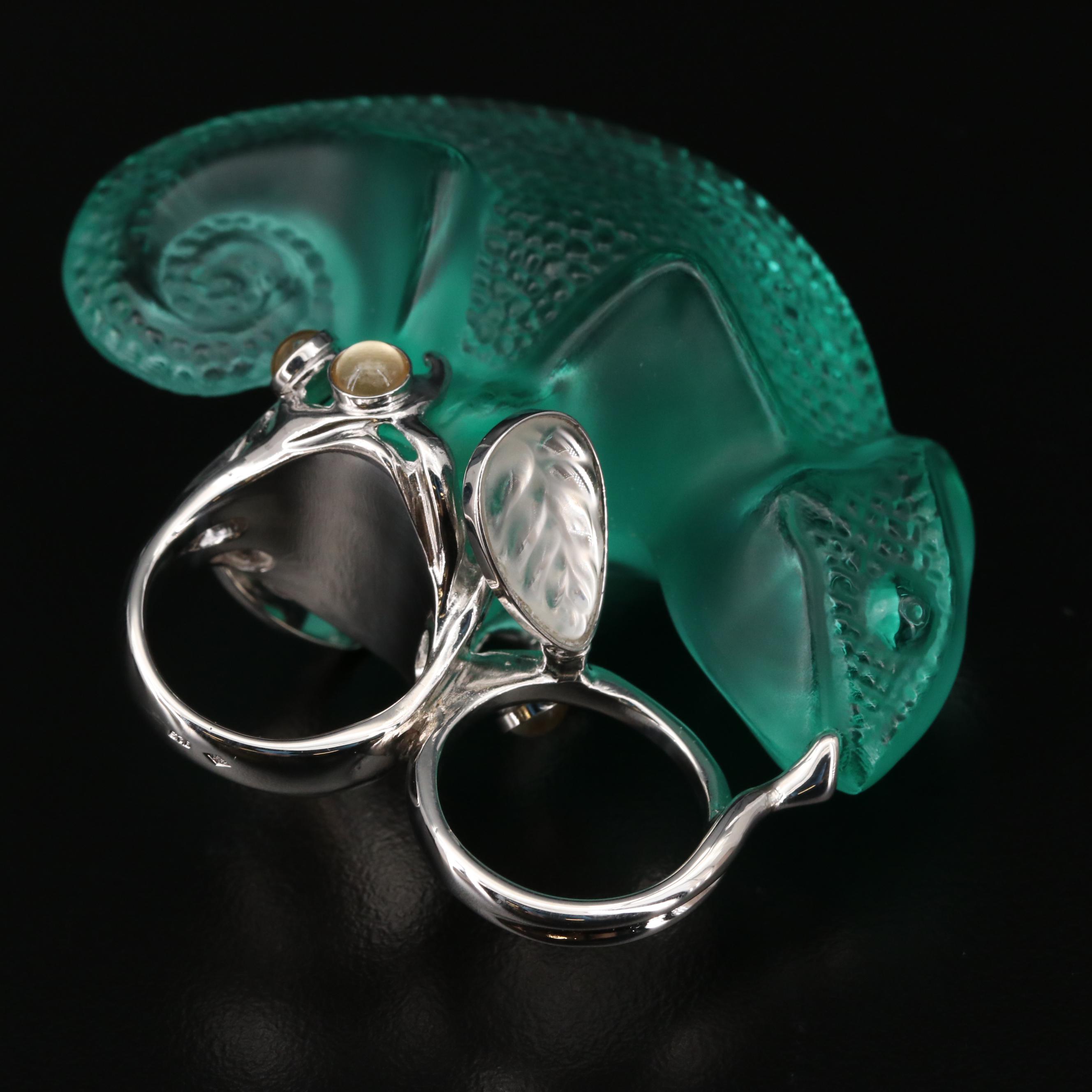 Lalique Sterling Silver Crystal Chameleon Ring