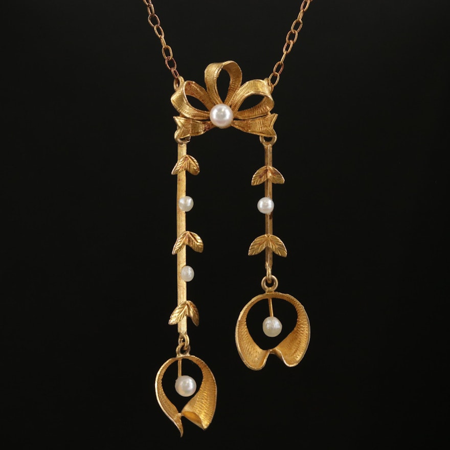 Belle Époque 18K Gold Seed Pearl Negligee Necklace