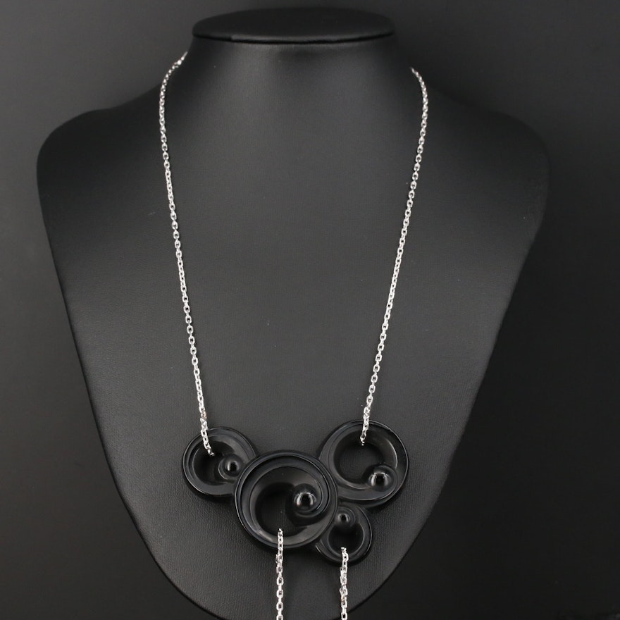Lalique "Lijiang Noir" Sterling Crystal Necklace