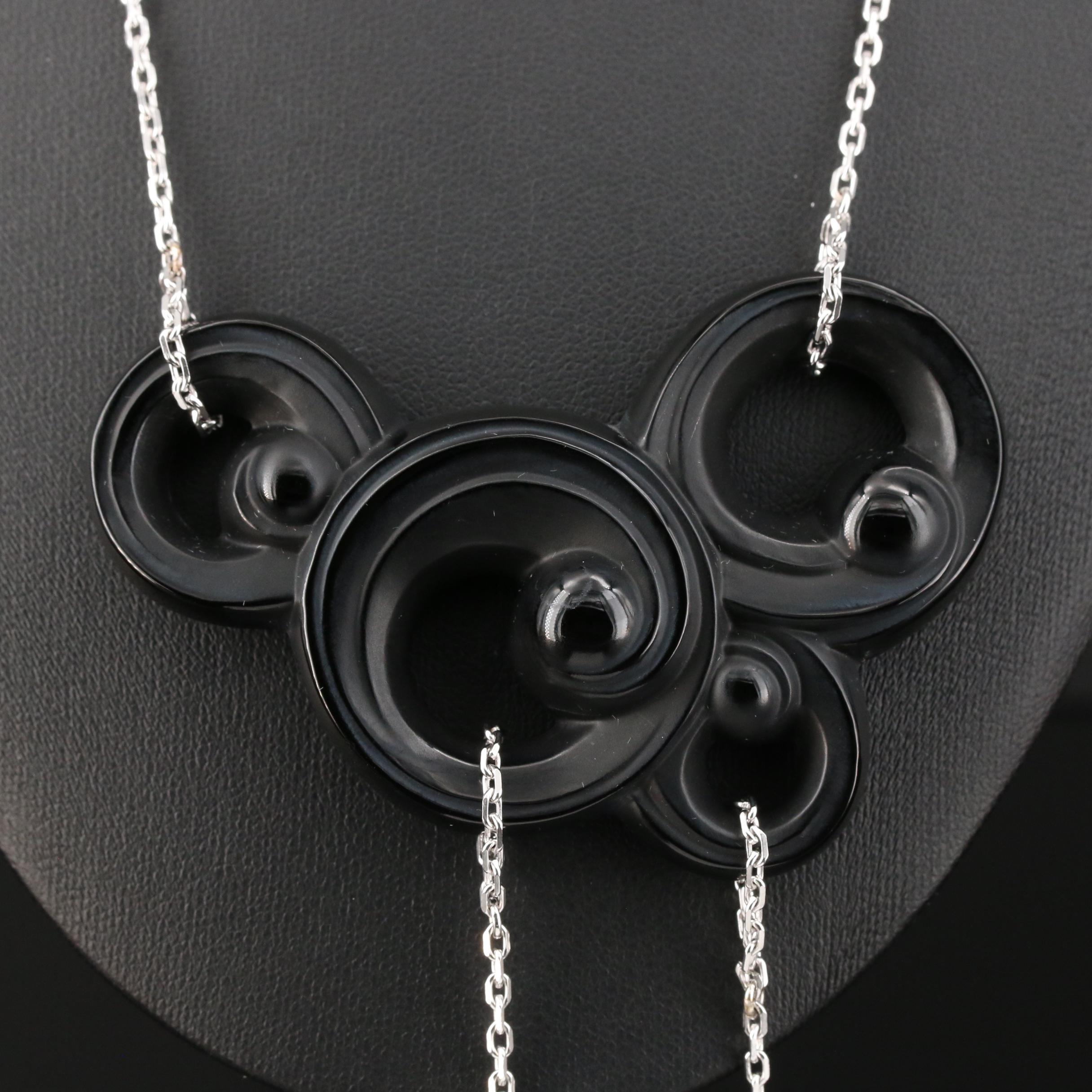 Lalique "Lijiang Noir" Sterling Crystal Necklace