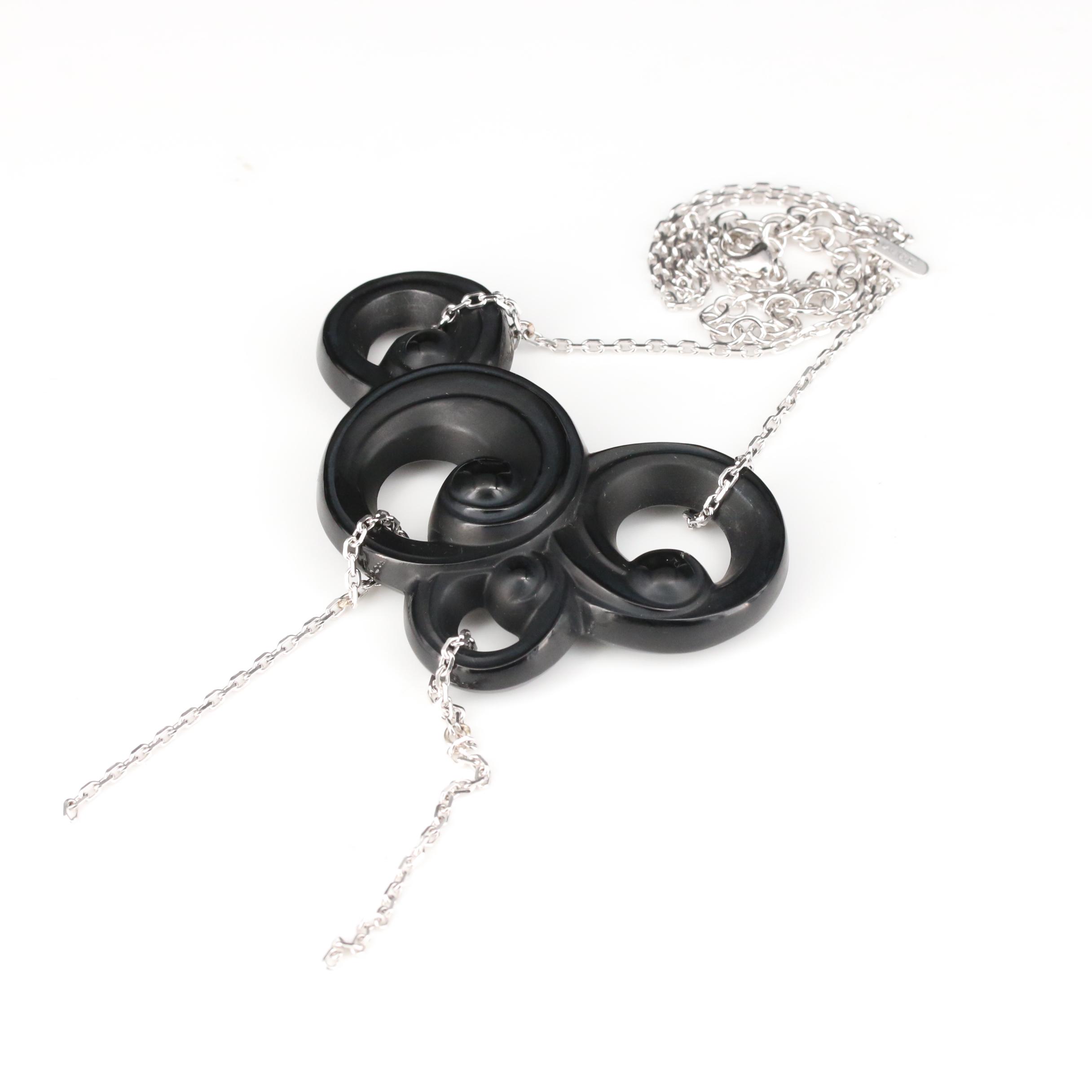 Lalique "Lijiang Noir" Sterling Crystal Necklace
